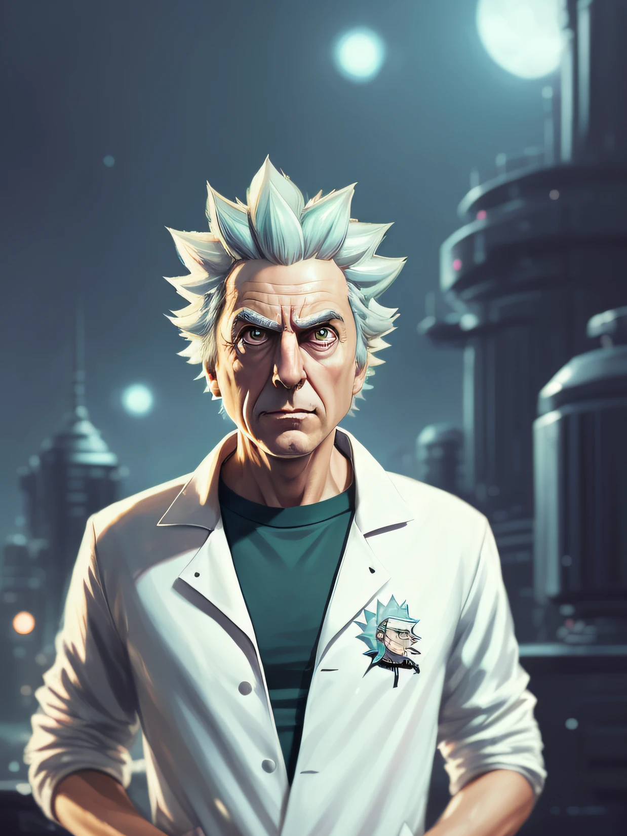 (Rick Sanchez), (estilo cartoon), rick and morty universo, (Wearing a white coat of a scientist and T-shirt with an image of him and Morty in cartoon version), (((muscular)))
Atey Ghailan, por Jeremy Mann, Greg Manchess, Antonio Moro, trending on ArtStation, trending on CGSociety, Intricate, High Detail, Sharp focus, dramatic, photorealistic painting art by midjourney e greg rutkowski, bokeh on background