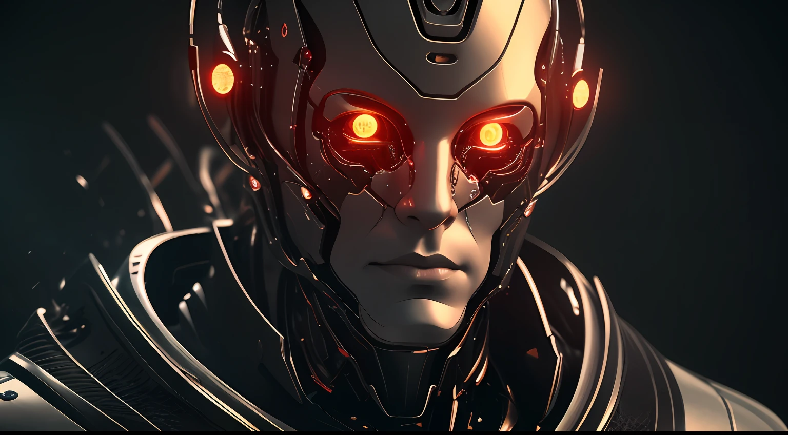 (masterpiece,8k quality, 8k, top quality, best quality, official art, beautiful and aesthetic:1.2),close up, face, fire eye, eye on fire ,a humanoid lauterbach robot biomechanical bronze with a head full of wires and a light cold on it's face and neck, in a dark room in a dark room with a red light behind him, unreal engine 5 highly rendered, cyberpunk art, les automatistes, raw photo of detailed skin, clear face