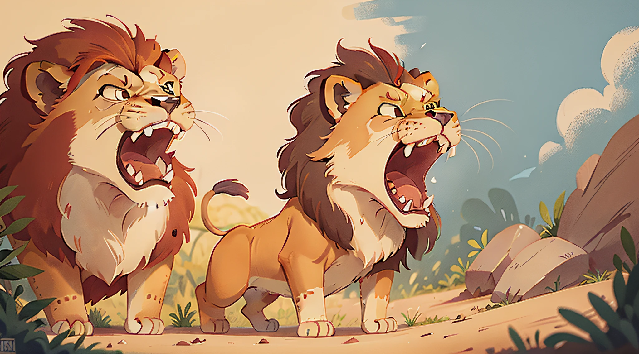 Lion cartoon，Fierce open mouth