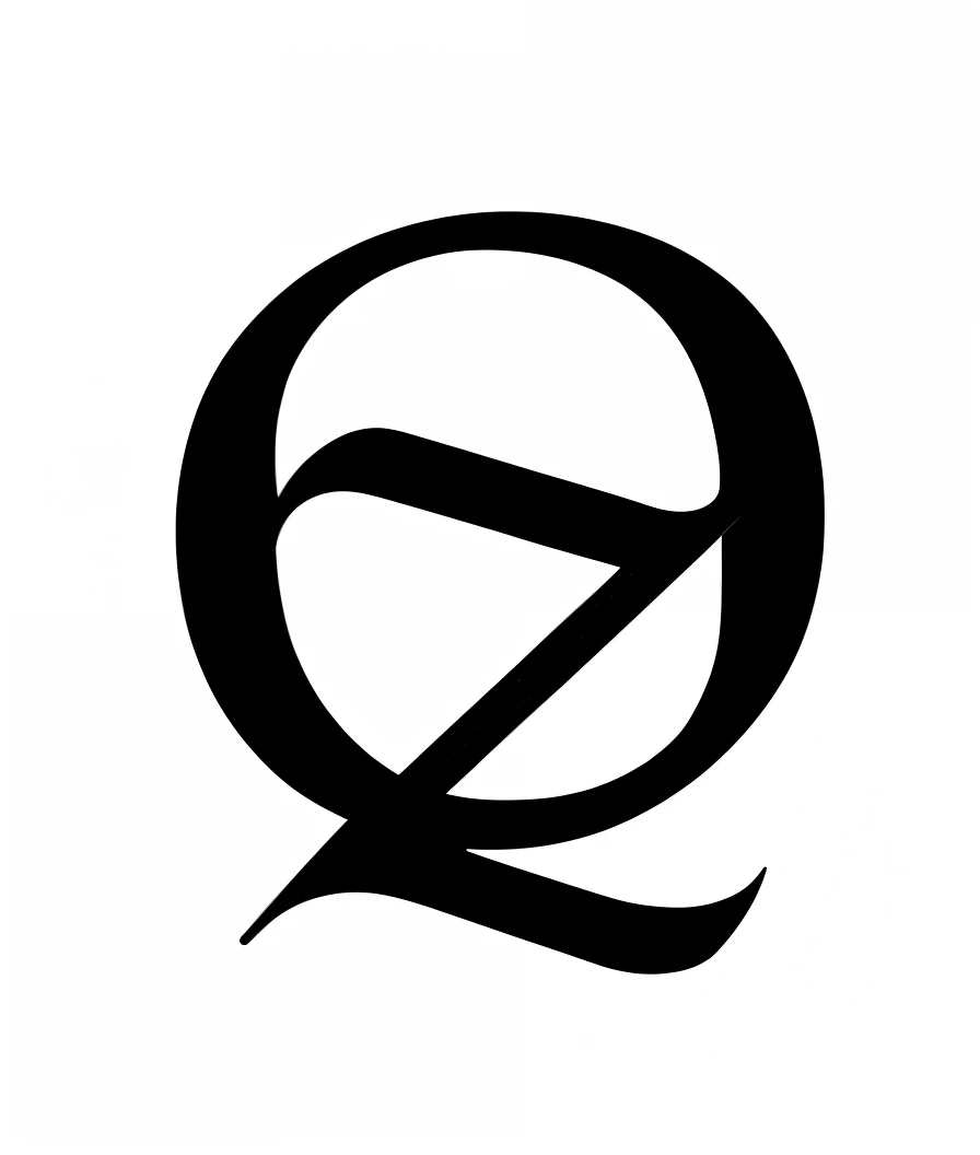 There is a black and white photo of the letter Q, q, otzi, author:Julio Gonzalez, Inspired by Ingloon Quarton, high quality scan, Hziulquoigmnzhah, inspired by Zsolt Bodoni, quartz, Studio quality, logo without text, author:Quirijn van Brekelenkam, high high quality