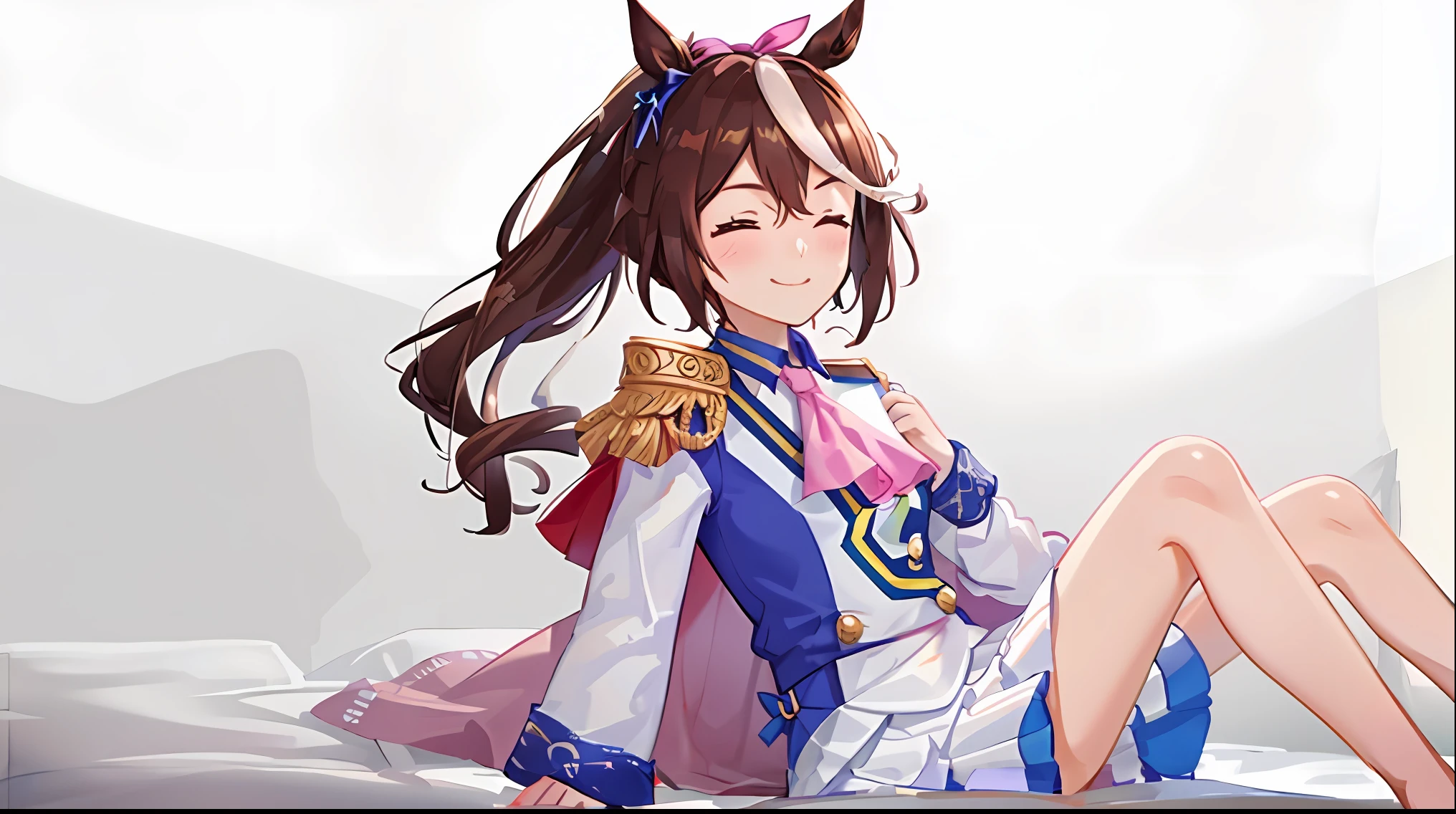 Anime girl sitting on bed，legs crossed, Keqing from Genshin Impact, Ayaka Genshin impact, zhongli from genshin impact, A scene from the《azur lane》videogame, azur lane style, Genshin, Marin Kitagawa fanart, anime moe art style, From Arknights, 《azur lane》role, Waifu, Kawasi, Anime Huaifu