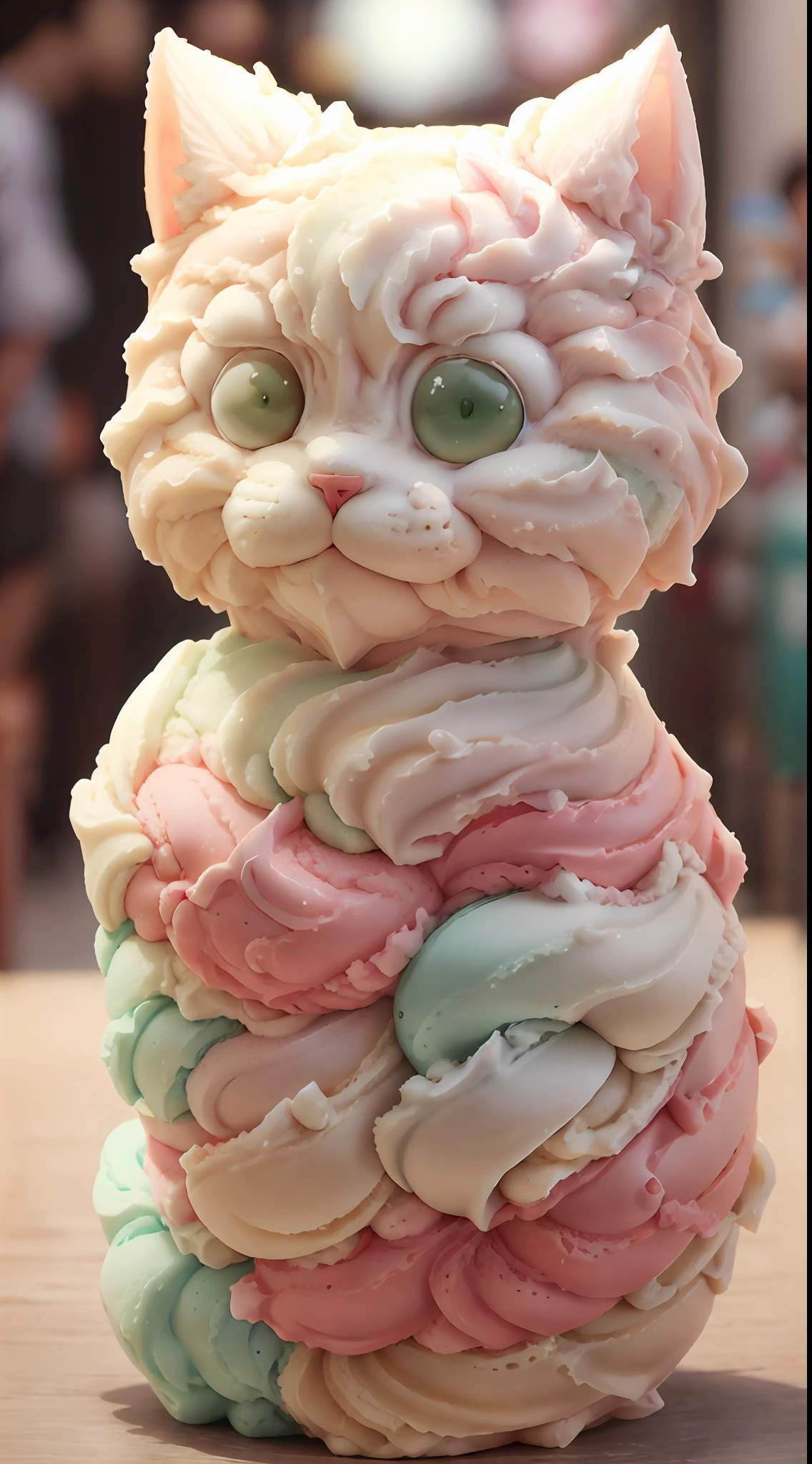 Ice cream style cat body,greene eyes,brightly、photorealistic eye,ssmile,Funny,Left