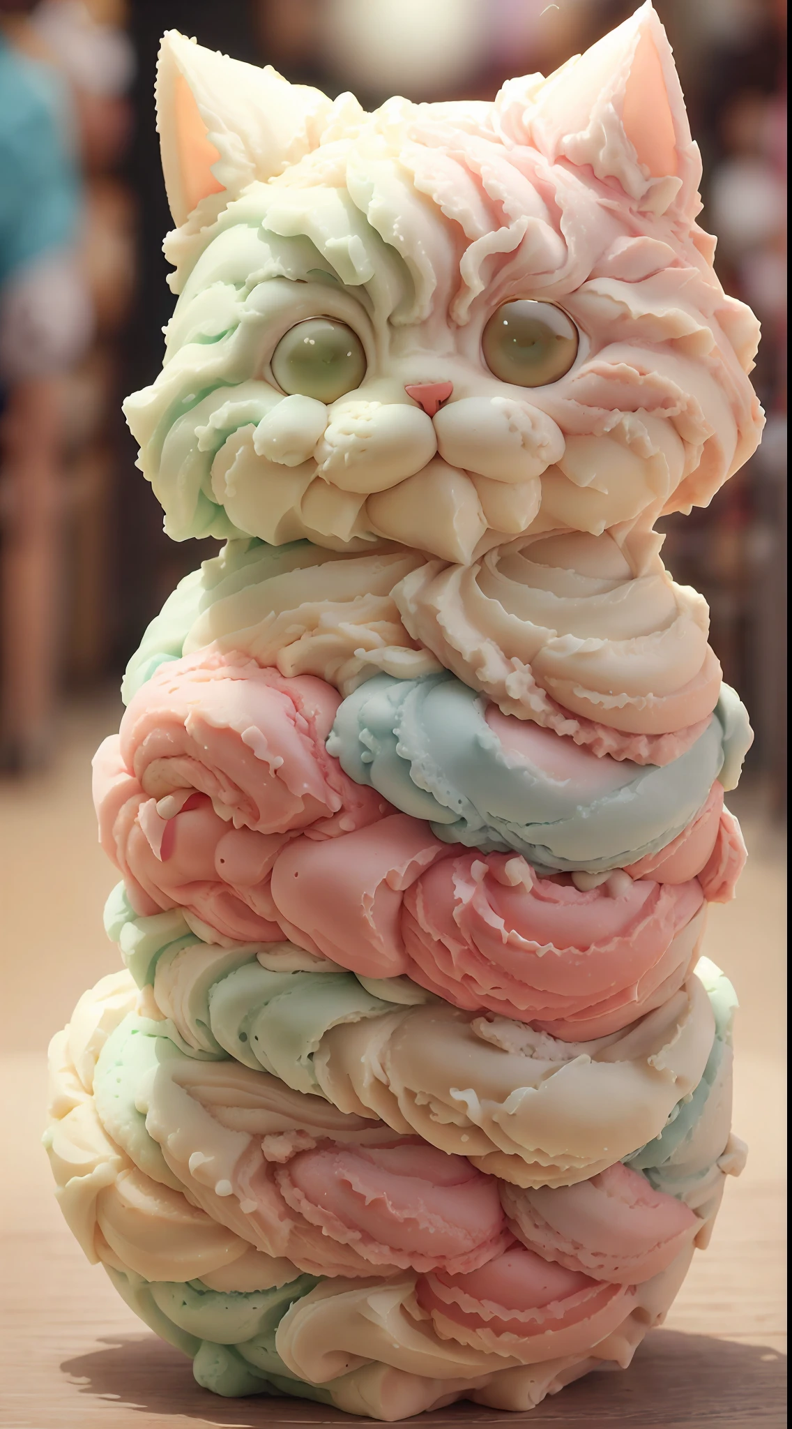 Ice cream style cat body，greene eyes，brightly、photorealistic eye，ssmile，Funny，Left