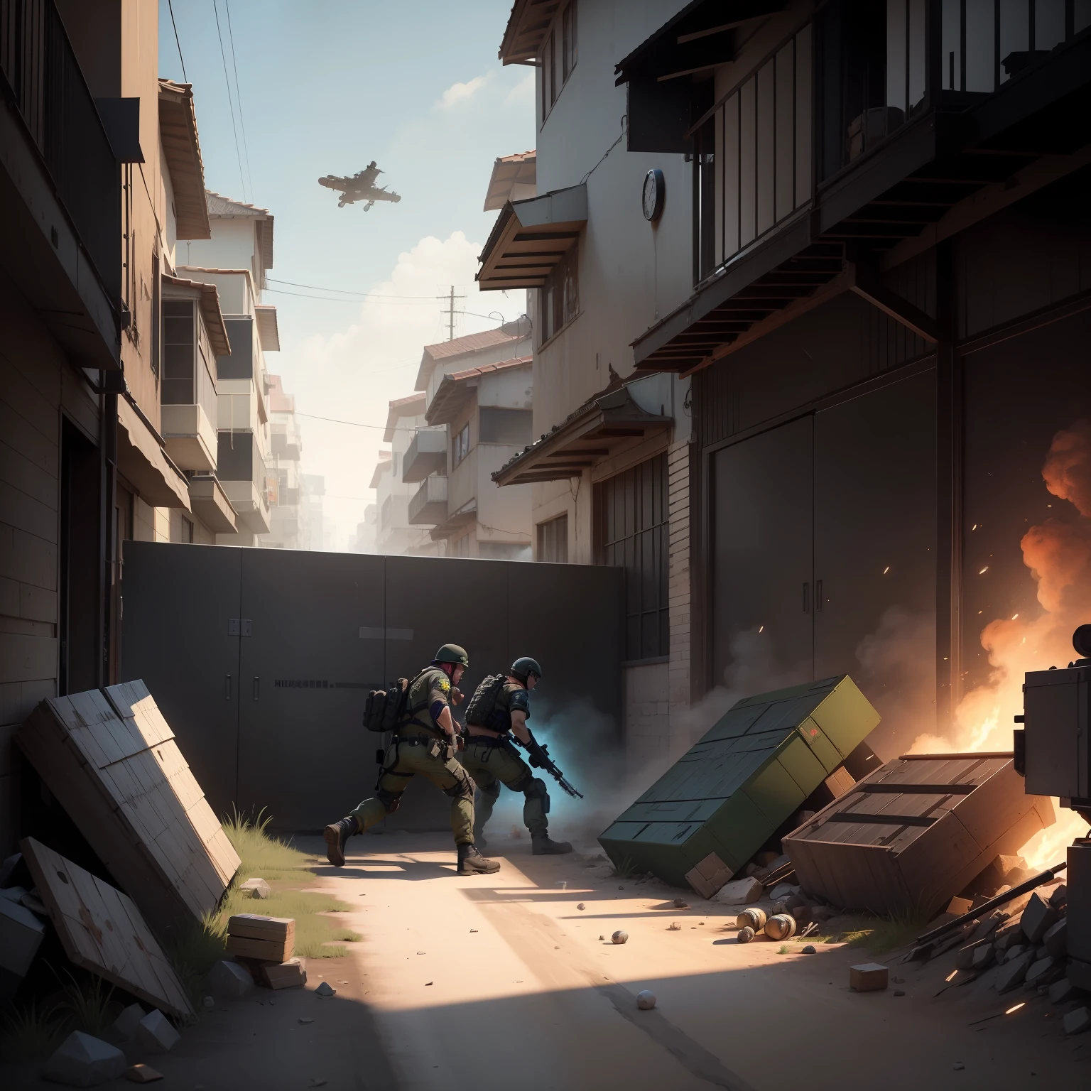 Em um mapa de bombsite do jogo Counter-Strike: Global Offensive (CS:GO), Two teams are competing fiercely. Players are moving strategically through the environment, using boxes and barricades as cover as they plan their tactics to plant or disarm the bomb. The match is full of action and adrenaline, with gunshots resonating and explosions happening all around. Os jogadores demonstram suas habilidades de mira, Communication and teamwork to achieve victory. Every move is crucial, And the tension in the air is palpable as the match unfolds. The game's detailed graphics and realistic sound effects provide an immersive and exciting experience for players, tornando o CS:GO: an intense and emotionally charged virtual battle