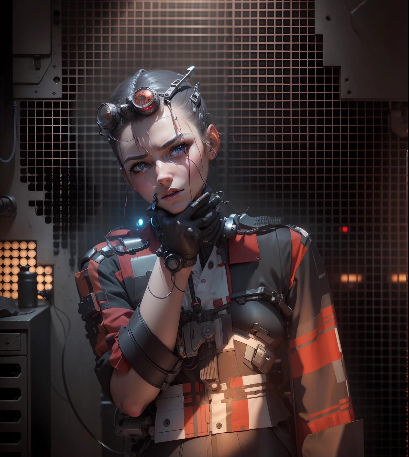 (((Masterpiece))), ((Best Quality)), (Super Detail), (CG Illustration), (Very Evil and Beautiful)), Cinematic Light, ((1 Mechanical Girl)), Single, (Mechanical Art: 1.4), ((Mechanical limb)), (Blood vessel attached to a tube), ((Mechanical spine attached to the back)), ((Mechanical cervical vertebrae attached to the neck), (Back to the viewer)), expressionless, ( Wires and cables attached to the head and body: 1.5), Science Fiction, Apocalypse, Ruins, (Lower Body Integrated with Mechanical Devices), (Blood: 1.5), Cruelty, Absurdity, Eroticism, Fusion with Machines, Doomsday Time, Super Future, Inorganic, Laboratory, Restraint, (Beautiful Indulgence: 1.2), (1 Girl: 1.3), Body Wrapped Around Mechanical Tentacles