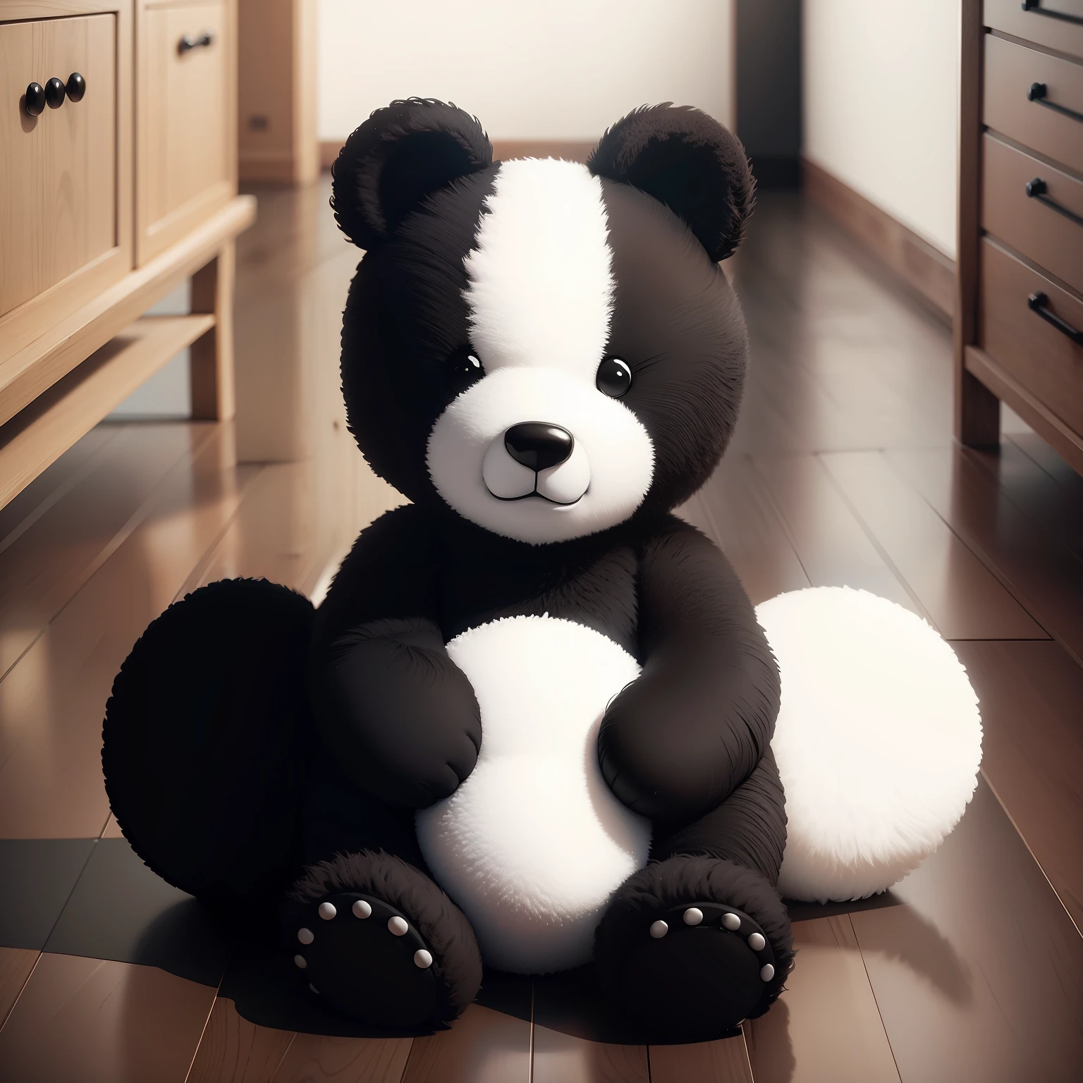 Bear toy floor cute furry black and white