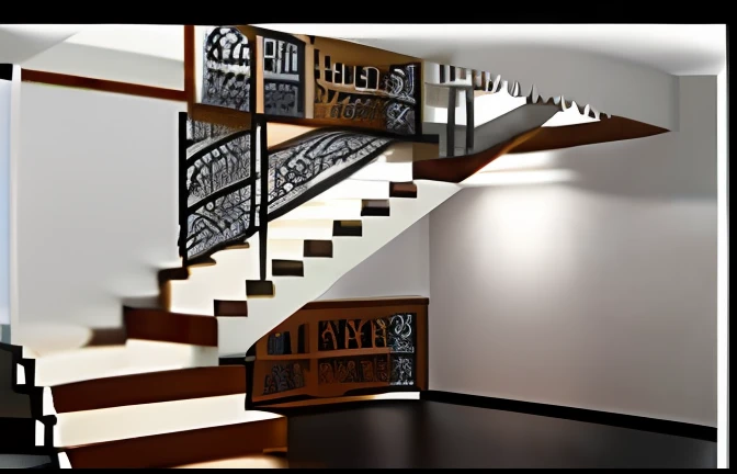 Full staircase rendering,The stair handrail is made of aluminum alloy