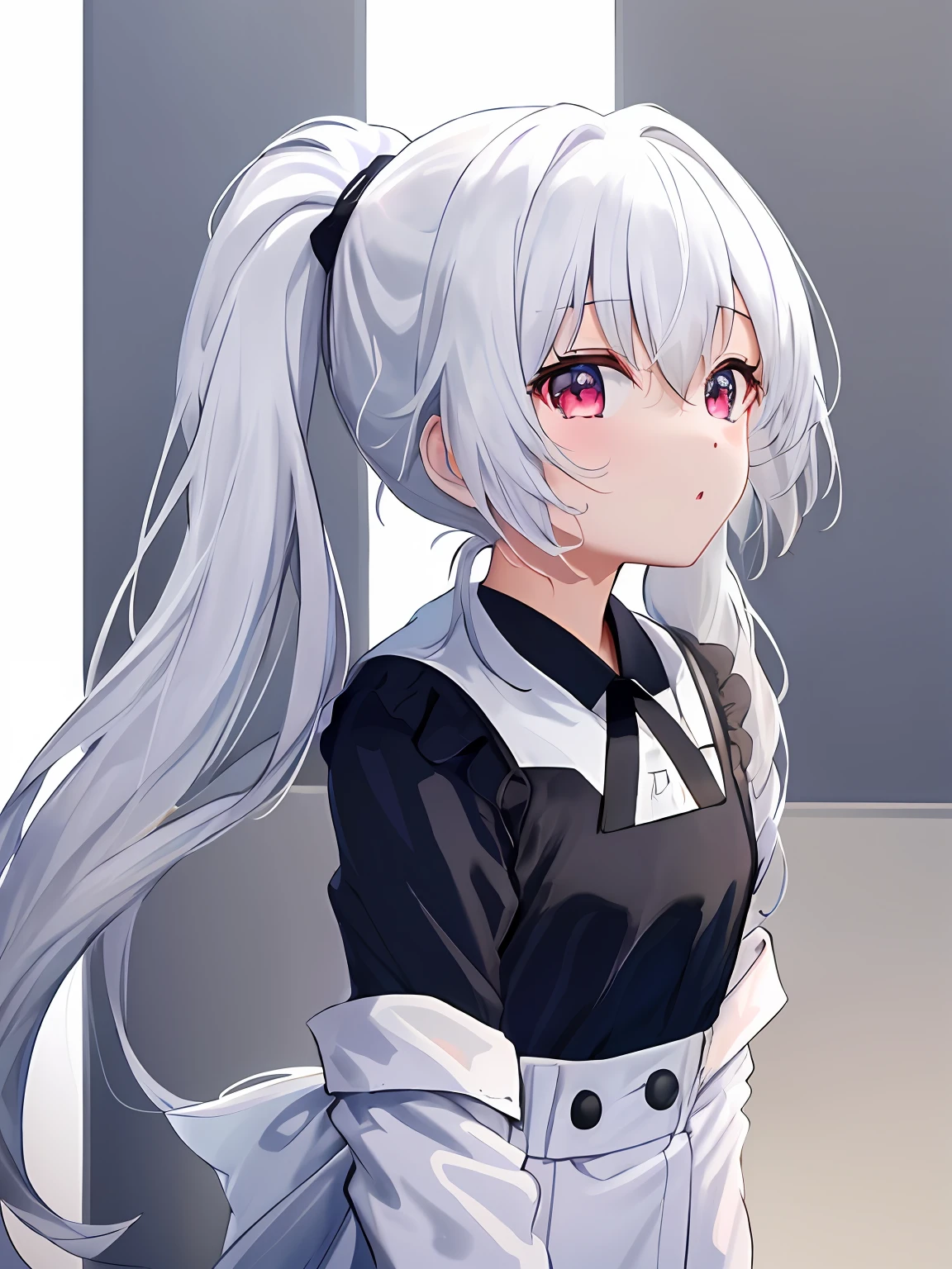 Double left and right single ponytail white-haired li back-to-back looking up at the sky upper body