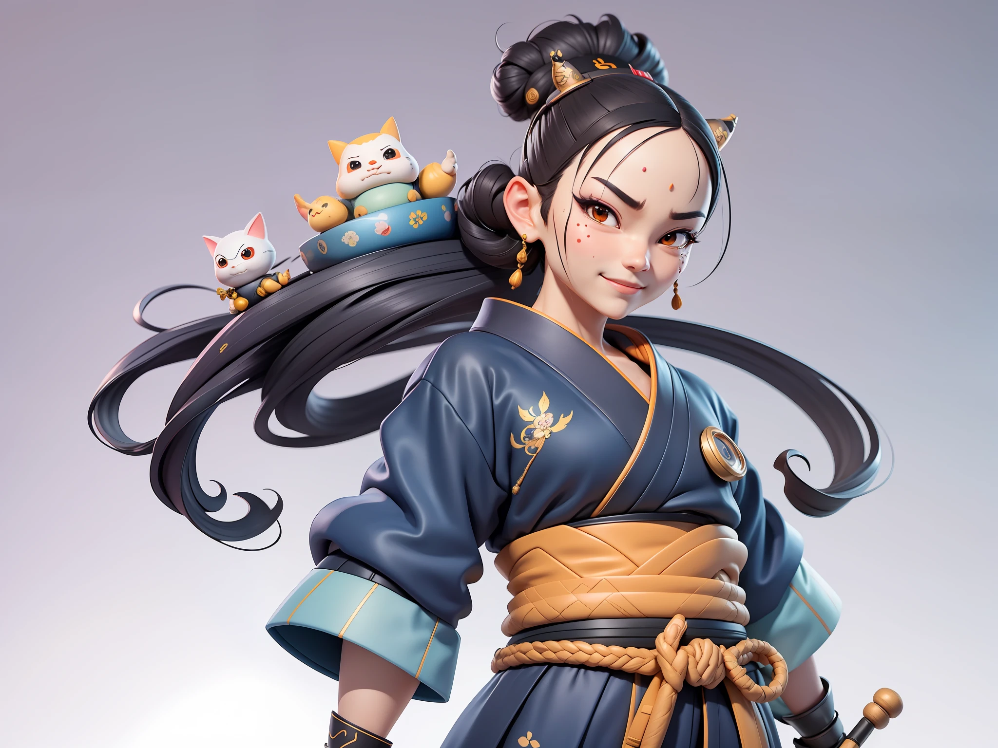 (Daisaku),(Need),(Super meticulous),(full bodyesbian:1.2),Japanese ukiyo-e girl，japanese geisha，Beautiful，Oriental dragon，Aeolian Thor，Raised sexy，爆乳，Oriental face，TV Anchor，Bust portrait illustration，Alone，In black suit，a blue tie，The face is slightly chubby，The face was clean，without a beard，Black super short hair，Black eyes，Smile confidently，3C computer sub-products，iPad， iphone，Digital painting，3D character design by Mark Clairen and Pixar and Hayao Miyazaki and Akira Toriyama，The illustration is a high-definition illustration in 4K resolution，With very detailed facial features and cartoon-style visuals。