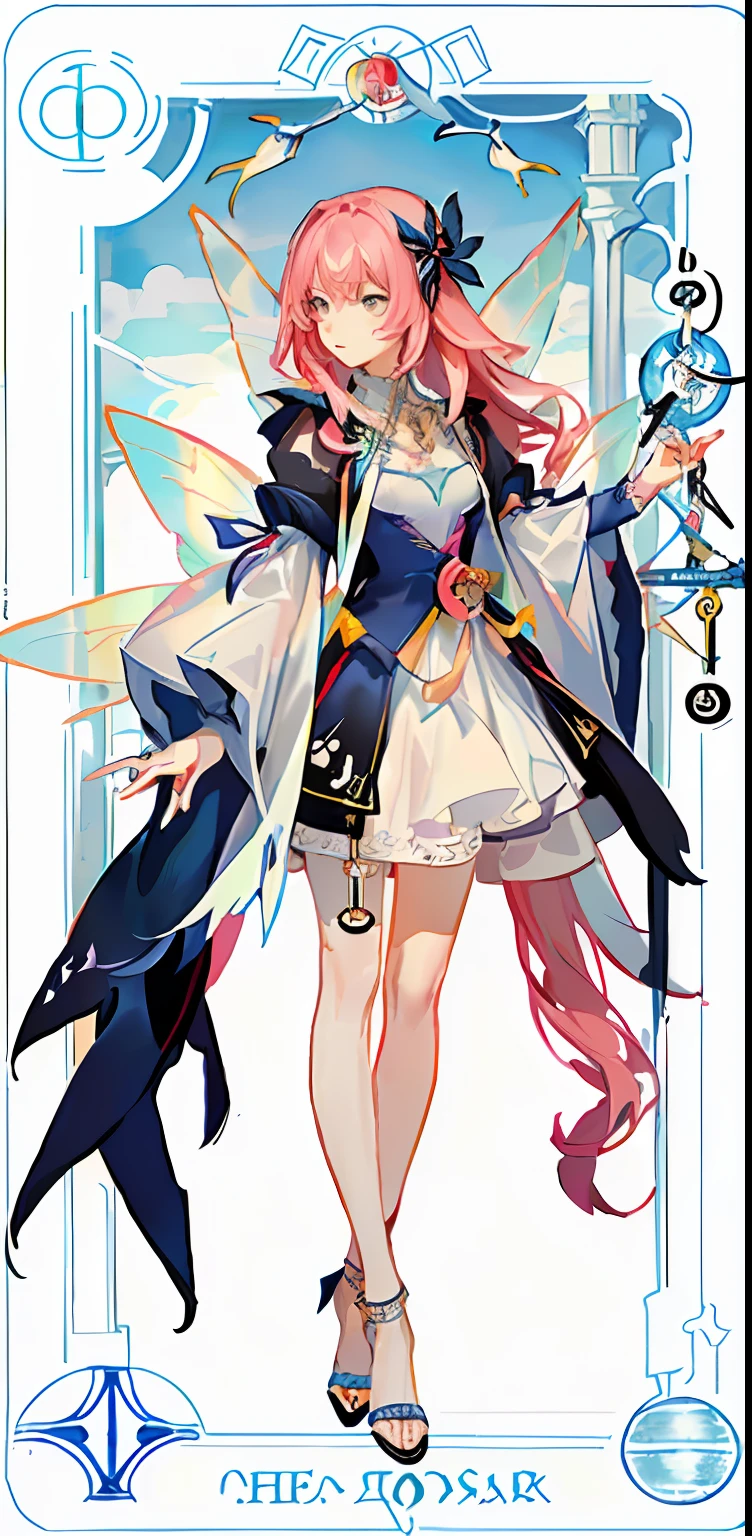 (Golden Ratio: 1.2), (Rose Graffiti: 1.2), (Glitch Color: 1.3), [(White Background: 1.4)::10], (Whole Body: 1.2), (Super Fine: 1.3), (Tarot :1.6),(Magician (Tarot):1.6),(Paper:1.2),(Fairy:1.6),(Fairy Wings:1.2),Full Body, Hanging,(Cool:1.2),(Red Long Hair ),(butterfly hair accessory),(flower hair accessory: 1.0),((sandals,Locket)),(colored cocktail dress: 1.0)+(loose-sleeve jacket: 1.3)+(fluttering colorful tassels and ribbons :1.2 ),(white stockings: 1.2),(colored ink paper flowers: 1.2),(colorful flower sea: 1.3),(chaotic geometry: 1.3),(negative space: 0.8),(drawing board: 1.3 ), (Ether Color ink flow: 1.3)
