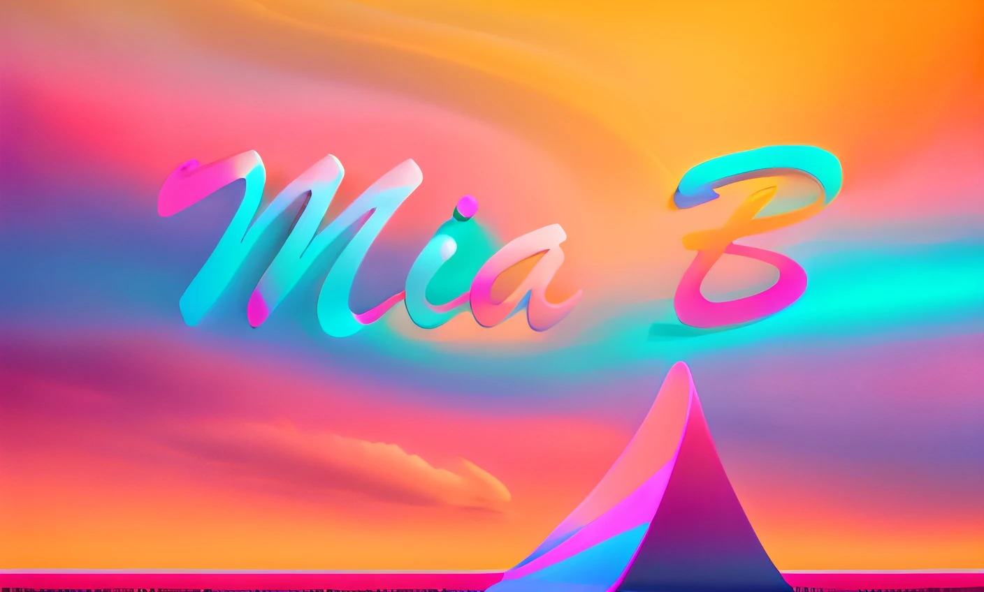 dreamlike art (Olhando "Mia B" em destaque),Logo, Tipo de logoemblema, Cores bonitas, (Multi cor escura colorida tema de fundo em 3D), Professional logotype, Adobe Photoshop, arte conceitual, art-station, alta qualidade, alta resolução, Ultra HD | | | | | | |, 8k