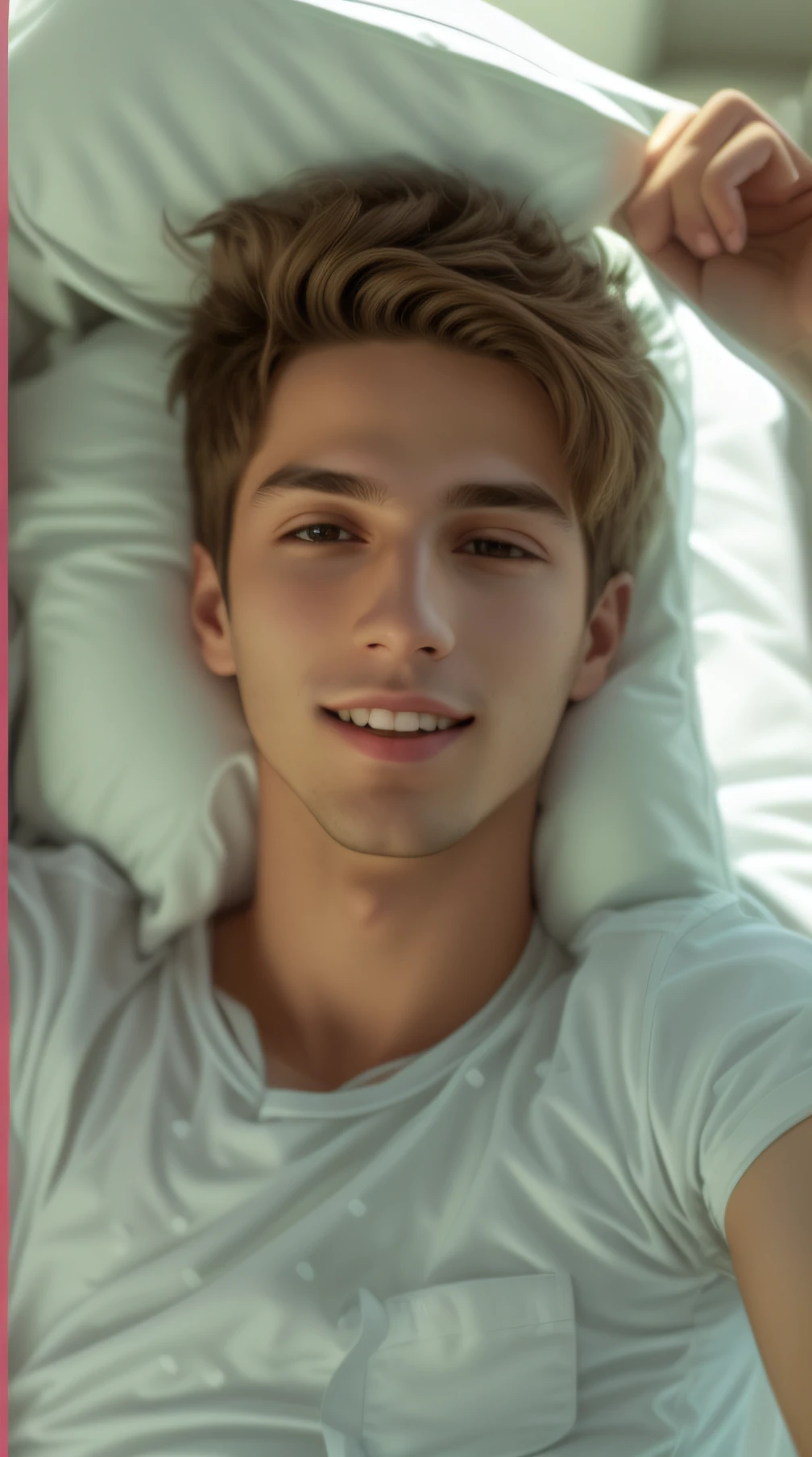 There is a man lying on a bed with a cell phone, em torno de 1 9 anos, tommy 1 6 anos de idade, 18 anos, 1 6 anos, cerca de 20 yo, ele tem cerca de 20 anos | curto, adolescente do sexo masculino, ele tem cerca de 2 0 anos de idade, ele tem cerca de 20 anos, 21 anos