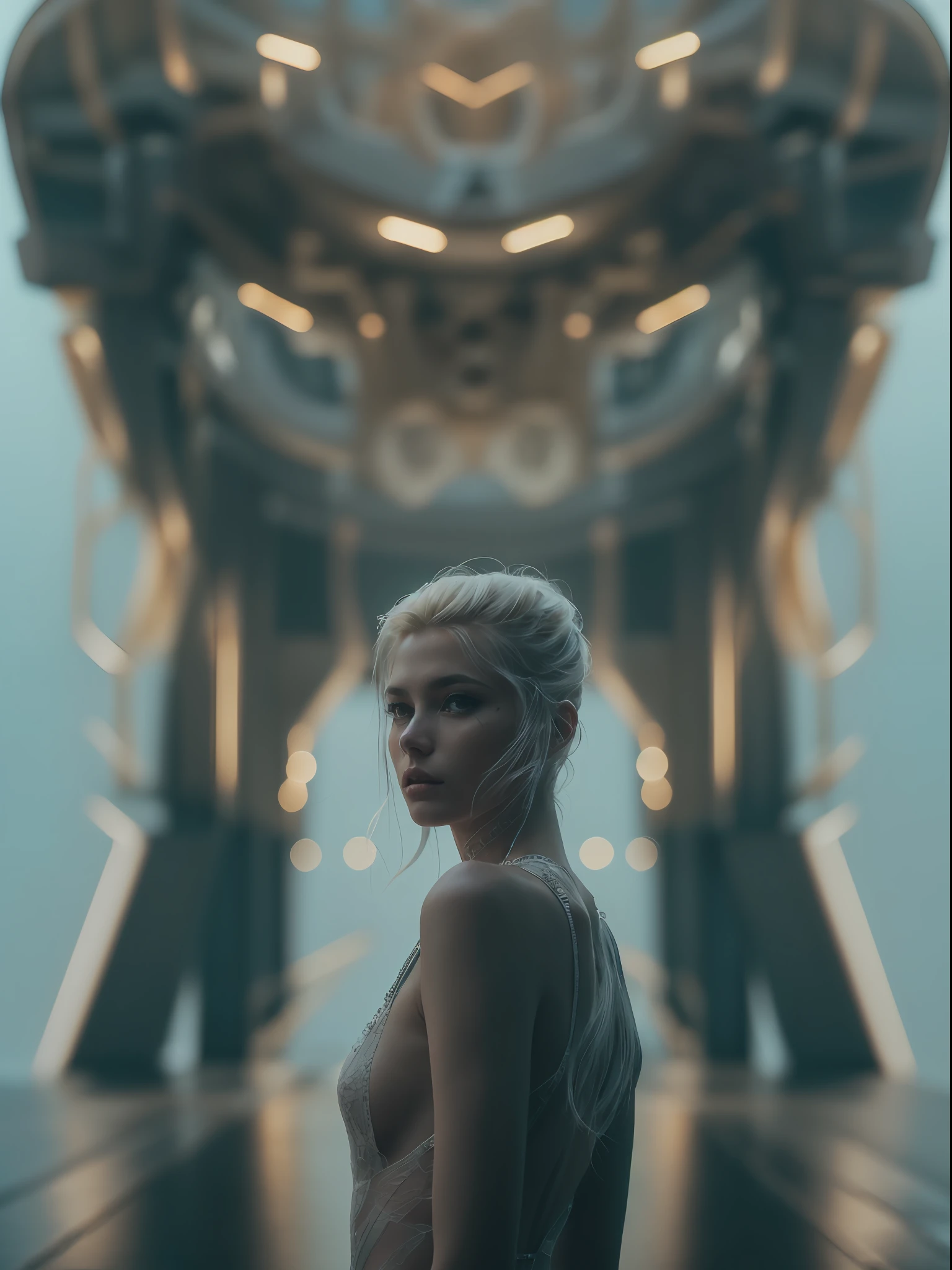 RAW photo,  a fashion model, walk on runway, cyberpunk fashion, (photo-realistic:1.5), (RAW photo, 8k uhd, film grain), extremely delicate and beautiful, highres, sharp focus, extremely detailed, masterpiece, cinematic lighting, (high detailed skin:1.2), dslr, soft lighting, high quality, film grain, Fujifilm XT3
