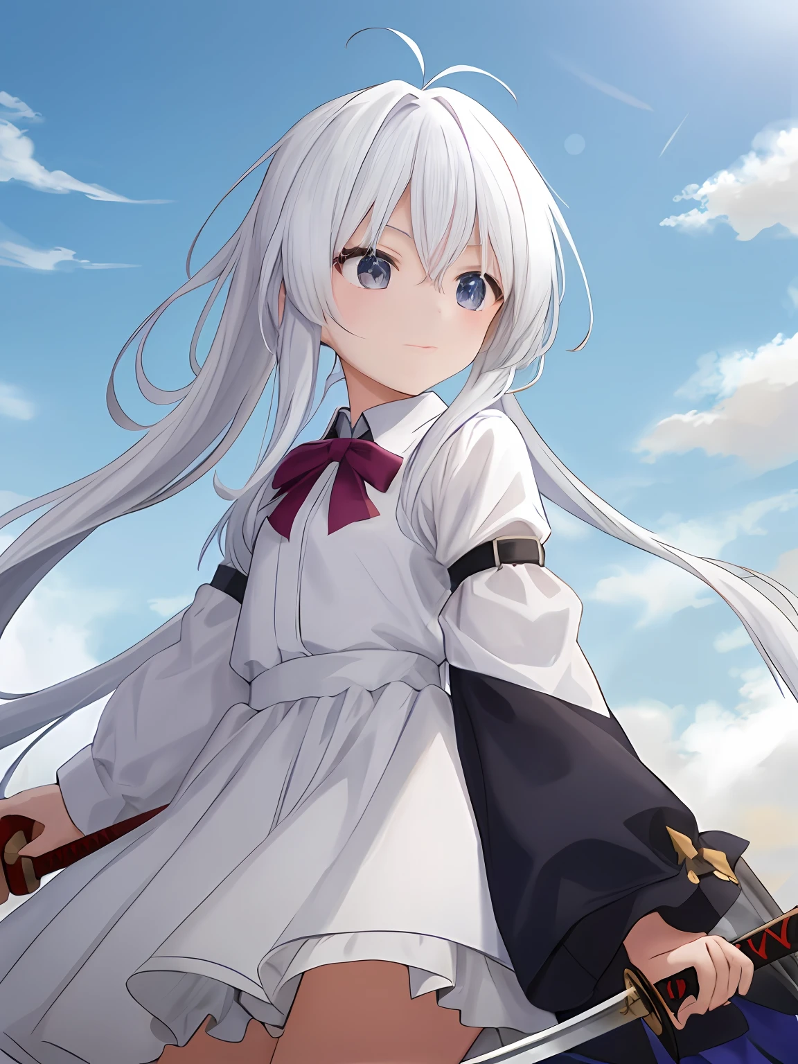 The left and right single ponytailed white-haired loli looked up at the sky back to back, holding her sword and swinging her sword all over her body