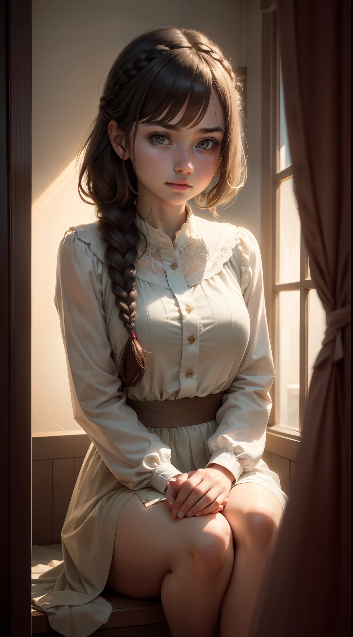 Lily girl, beautiful girl, beautiful daughter and beautiful granddaughter，Volumetriclighting，cinematric light，Double up braid，dynamic angle，globalillumination，Third Person View，Mood lighting，High-quality front lighting, Edge lighting, high resolution, Delicate eyes, High quality masterpiece，Above Knees