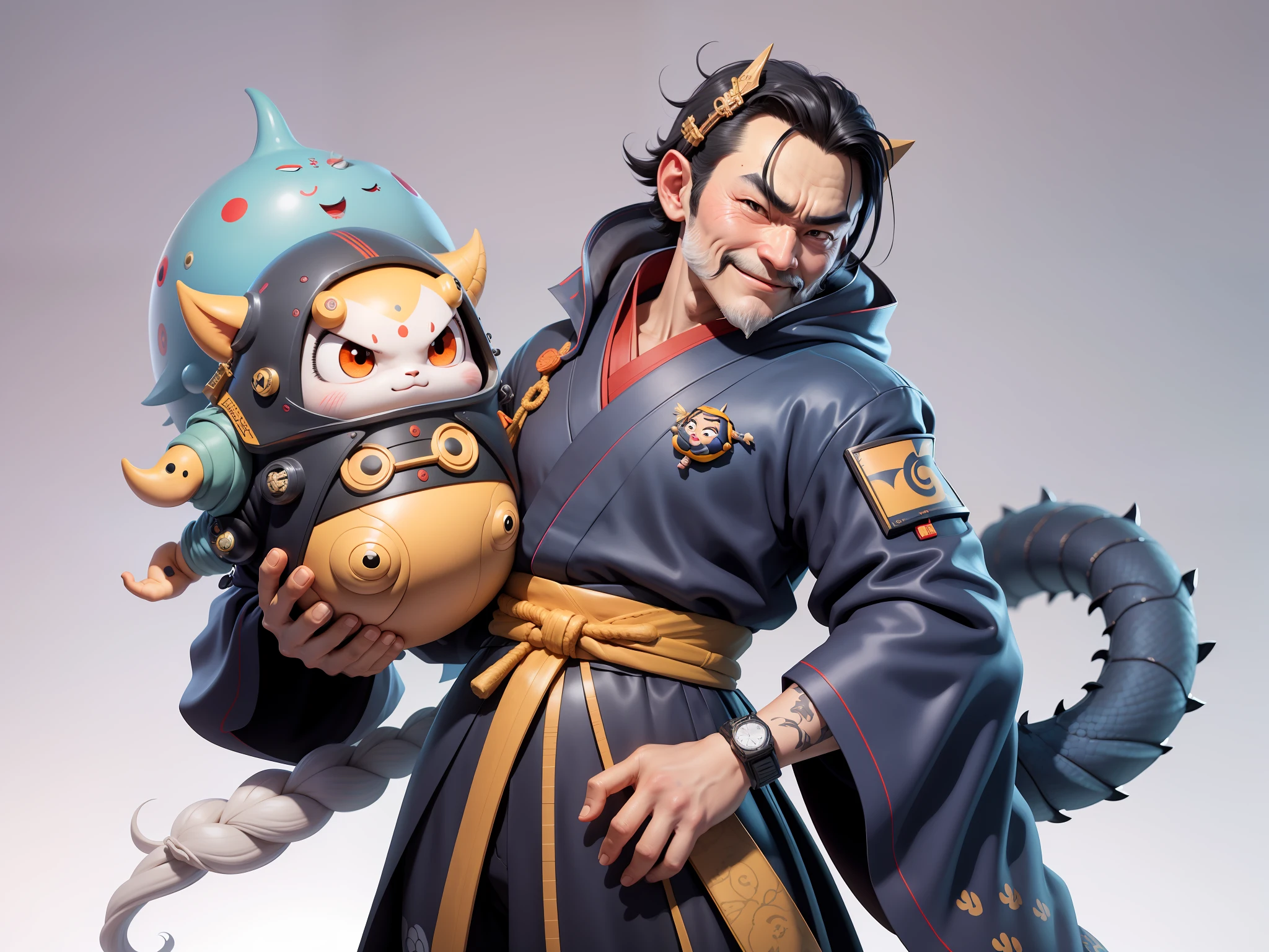 (Daisaku),(Need),(Super meticulous),(full bodyesbian:1.2),Japanese ukiyo-e girl，japanese geisha，Beautiful，Oriental dragon，Aeolian Thor，Raised sexy，爆乳，Oriental face，TV Anchor，Bust portrait illustration，Alone，In black suit，a blue tie，The face is slightly chubby，The face was clean，without a beard，Black super short hair，Black eyes，Smile confidently，3C computer sub-products，iPad， iphone，Digital painting，3D character design by Mark Clairen and Pixar and Hayao Miyazaki and Akira Toriyama，The illustration is a high-definition illustration in 4K resolution，With very detailed facial features and cartoon-style visuals。