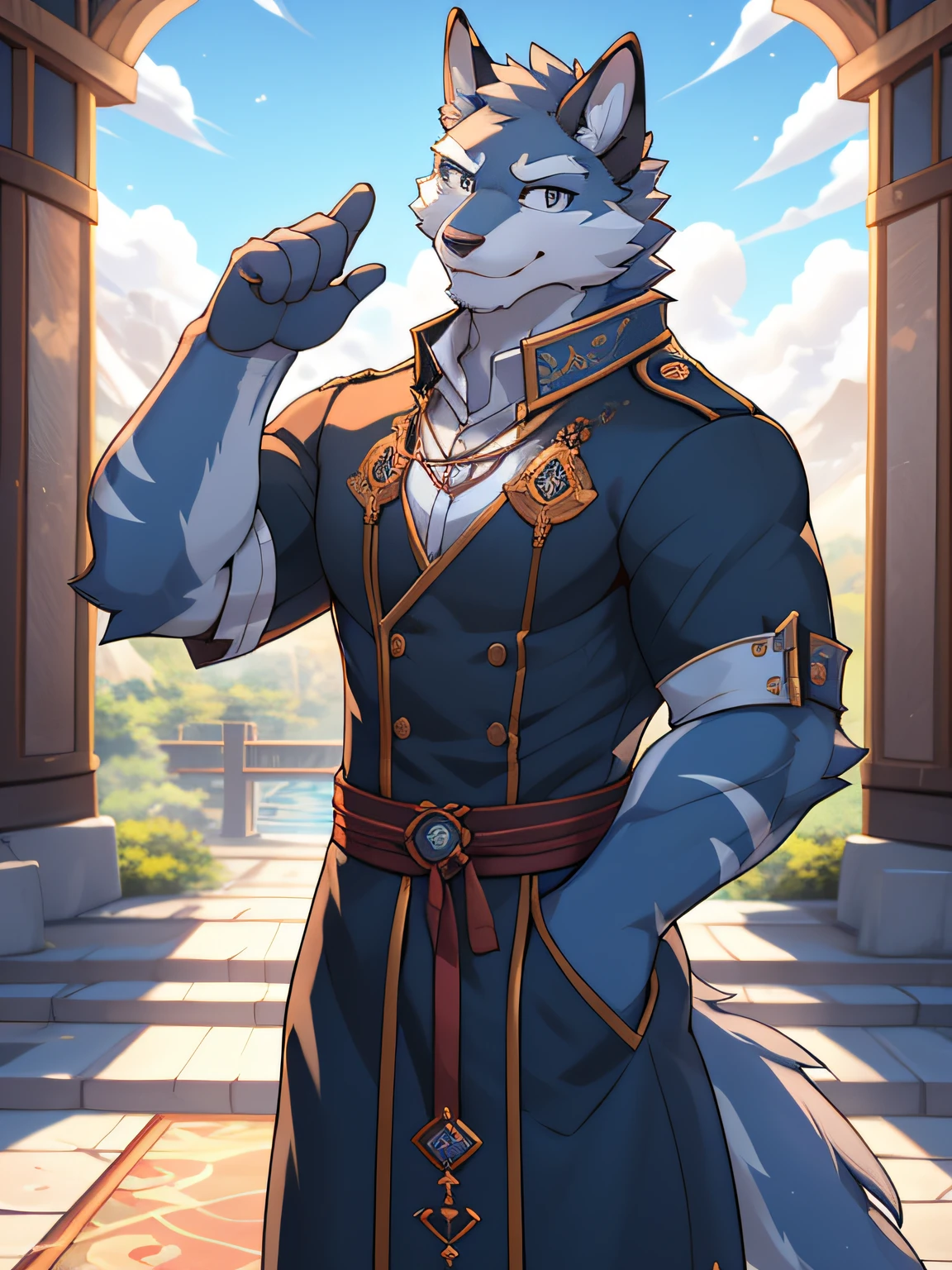 Argo， 独奏， nakeness，malefocus， Bala， （white uniform）， by Zackarry911， by Zaush， （by personalami：0.5）， 独奏， male people， zootopia style， detailedbackground， ssmile， ssmile， looking at viewert， （Soft shadows）， dark themes，  up front view