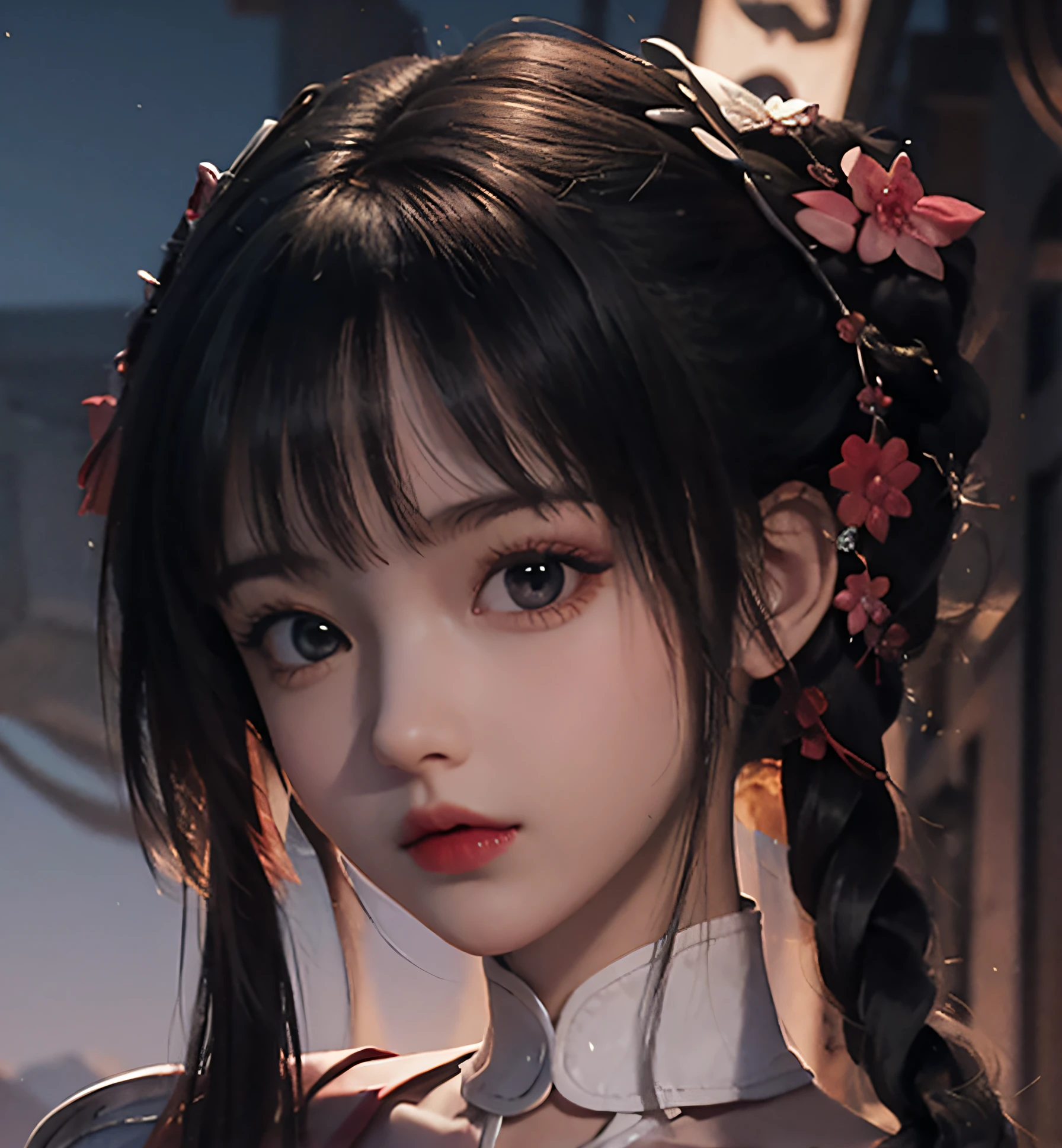 Anime girl with long hair and flower hair in front of the building, Guviz-style artwork, Guviz, Palace , A girl in Hanfu, Rendu portrait 8k, guweiz masterpiece, Stunning anime face portrait, trending on cgstation, a beautiful anime portrait, Guweiz in Pixiv ArtStation, detailed portrait of an anime girl