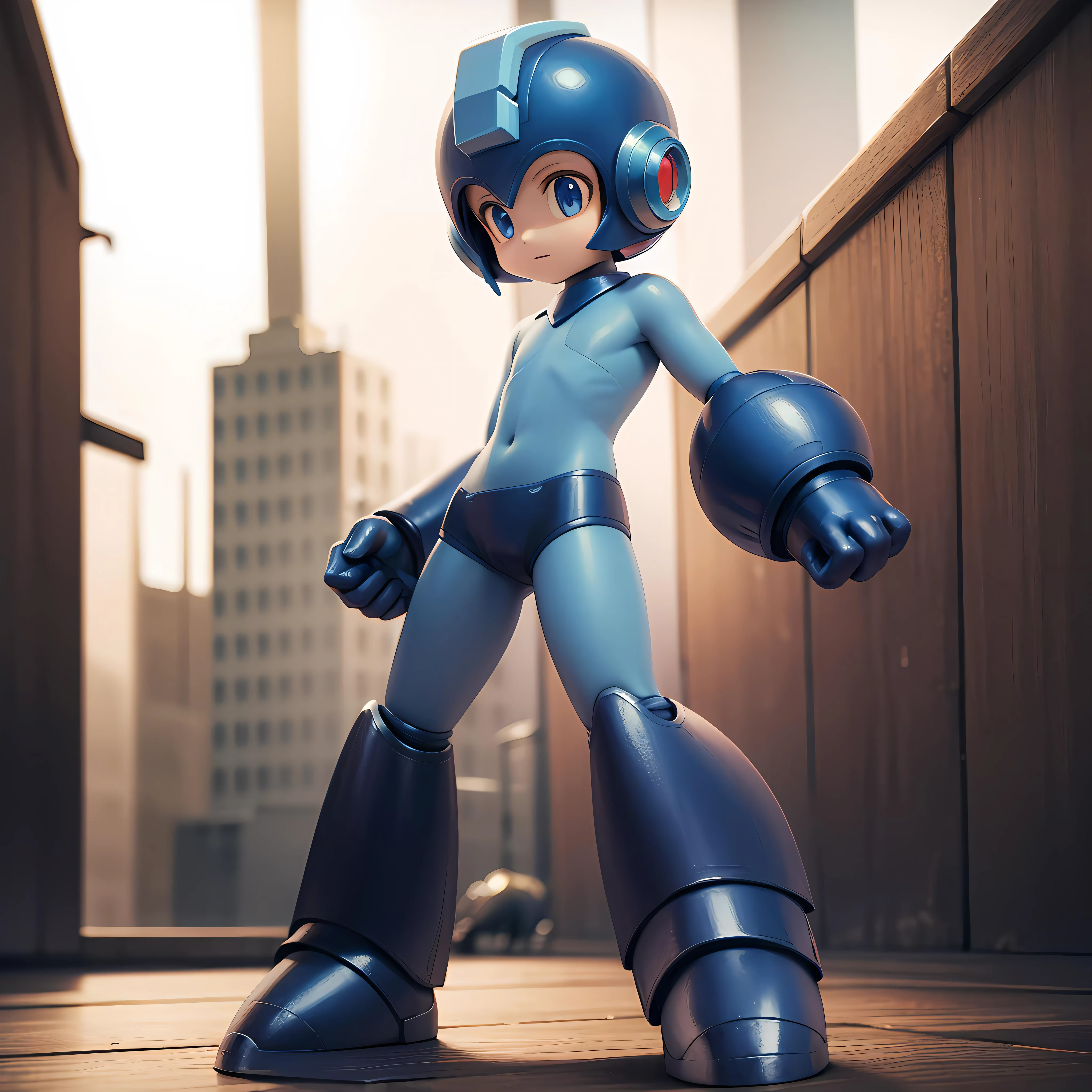 ((masterpiece, best quality)),(complex light), 1boy,solo, full body,  megaman,  helmet,blue eyes,