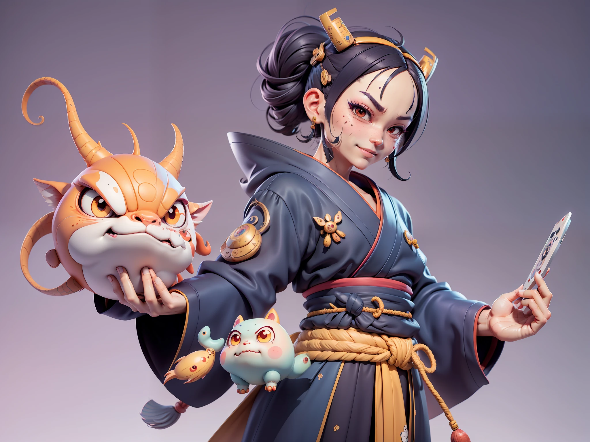 (Daisaku),(Need),(Super meticulous),(full bodyesbian:1.2),Japanese ukiyo-e girl,japanese geisha,Beautiful,Oriental dragon,Aeolian Thor,Raised sexy,爆乳,Oriental face,TV Anchor,Bust portrait illustration,Alone,In black suit,a blue tie,The face is slightly chubby,The face was clean,without a beard,Black super short hair,Black eyes,Smile confidently,3C computer sub-products,iPad, iphone,Digital painting,3D character design by Mark Clairen and Pixar and Hayao Miyazaki and Akira Toriyama,The illustration is a high-definition illustration in 4K resolution,With very detailed facial features and cartoon-style visuals。