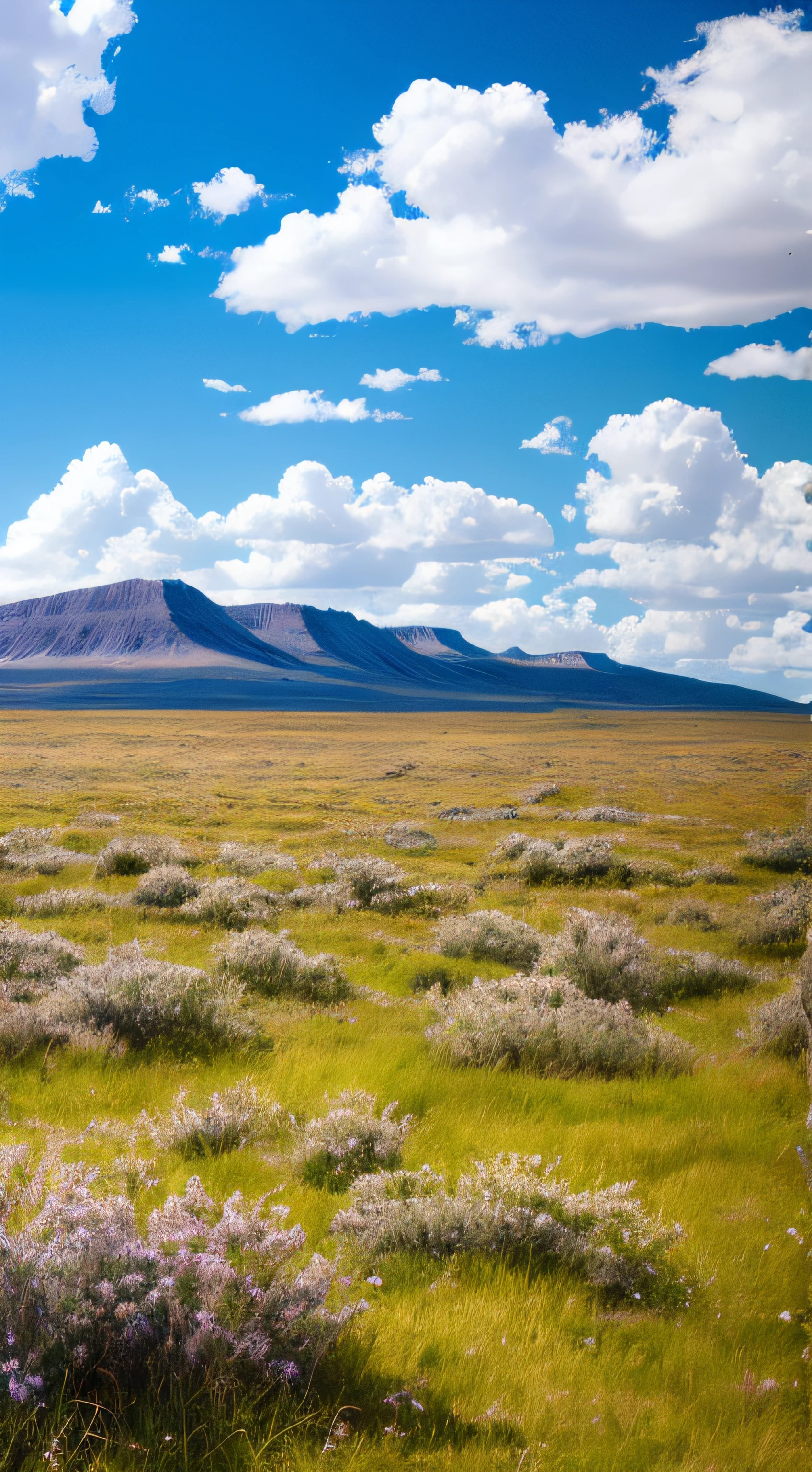 analogue style,ChromaV5,nvinkpunk,(extremely detailed nipple,8K wallpapers),There are a small number of low shrubs and grasslands nearby,In the distance is a blue sky and white clouds