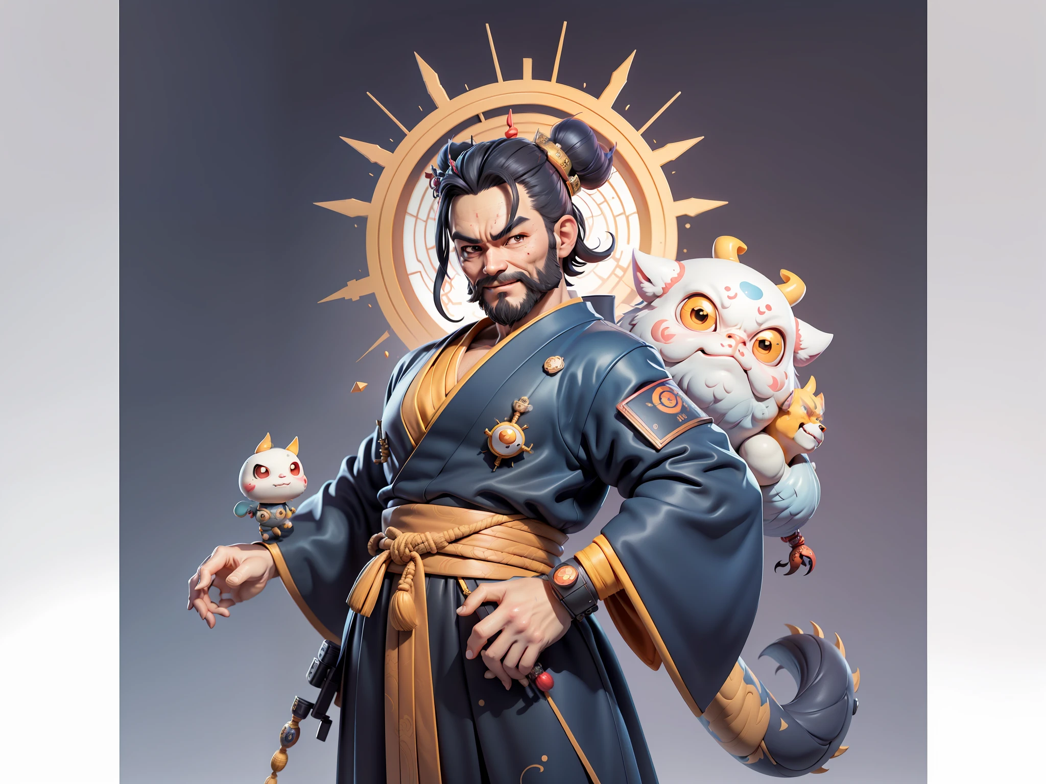 (Daisaku),(Need),(Super meticulous),(full bodyesbian:1.2),Japanese ukiyo-e girl,japanese geisha,Beautiful,Oriental dragon,Aeolian Thor,Raised sexy,爆乳,Oriental face,TV Anchor,Bust portrait illustration,Alone,In black suit,a blue tie,The face is slightly chubby,The face was clean,without a beard,Black super short hair,Black eyes,Smile confidently,3C computer sub-products,iPad, iphone,Digital painting,3D character design by Mark Clairen and Pixar and Hayao Miyazaki and Akira Toriyama,The illustration is a high-definition illustration in 4K resolution,With very detailed facial features and cartoon-style visuals。