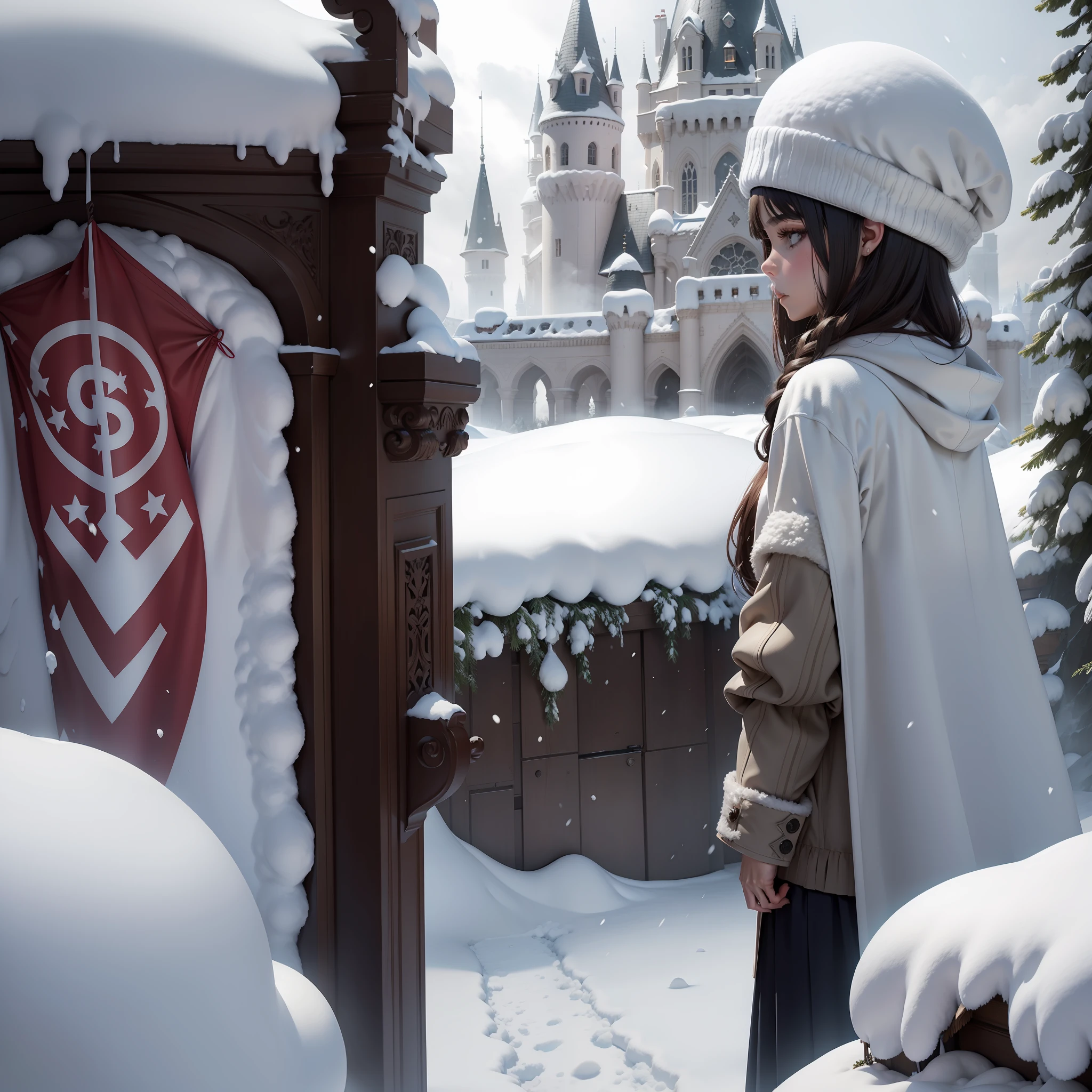 Behind the girl who supplemented the supreme was an American castle,Heavy snowfall