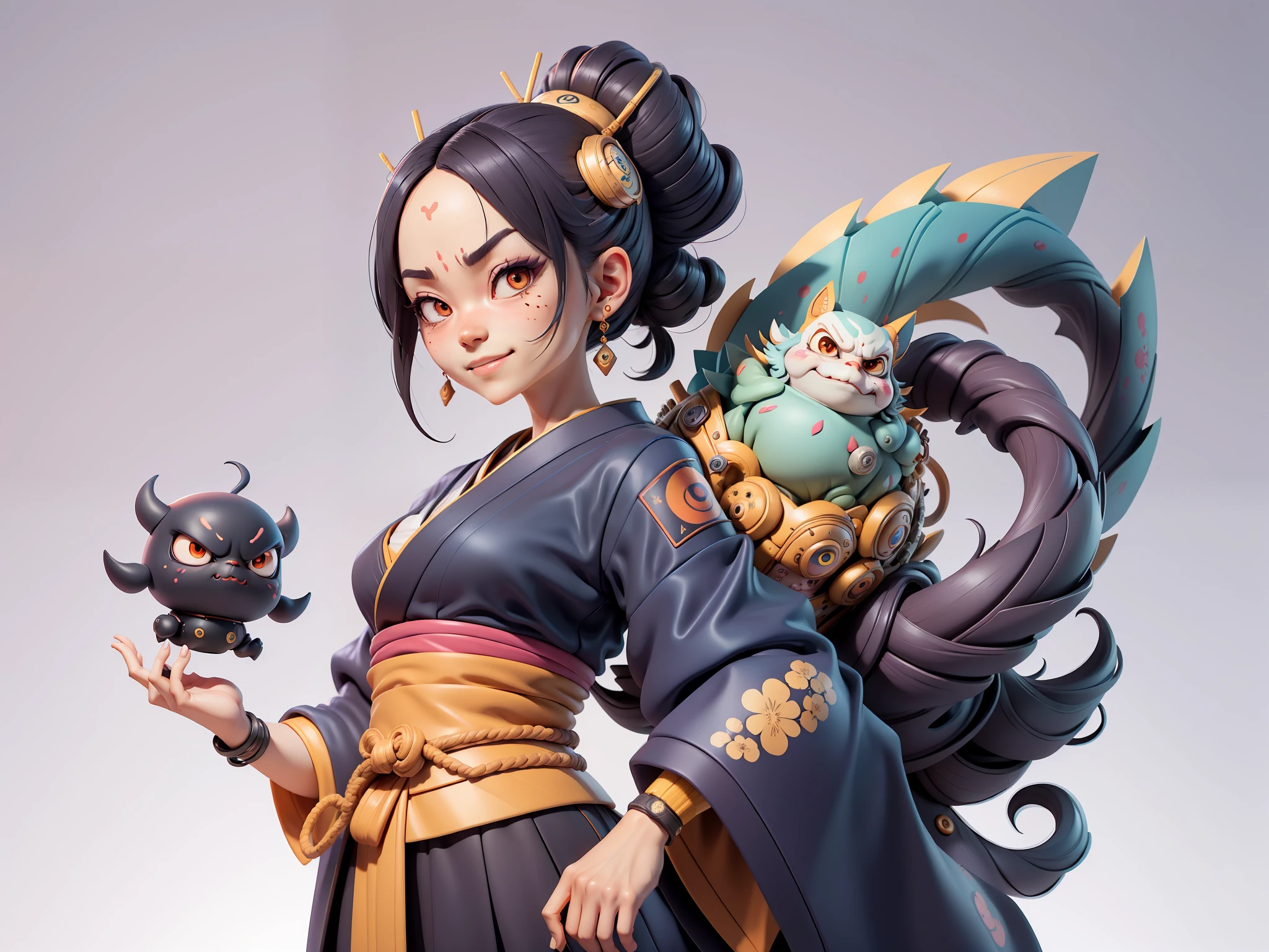(Daisaku),(Need),(Super meticulous),(full bodyesbian:1.2),Japanese ukiyo-e girl，japanese geisha，Beautiful，Oriental dragon，Aeolian Thor，Raised sexy，爆乳，Oriental face，TV Anchor，Bust portrait illustration，Alone，In black suit，a blue tie，The face is slightly chubby，The face was clean，without a beard，Black super short hair，Black eyes，Smile confidently，3C computer sub-products，iPad， iphone，Digital painting，3D character design by Mark Clairen and Pixar and Hayao Miyazaki and Akira Toriyama，The illustration is a high-definition illustration in 4K resolution，With very detailed facial features and cartoon-style visuals。