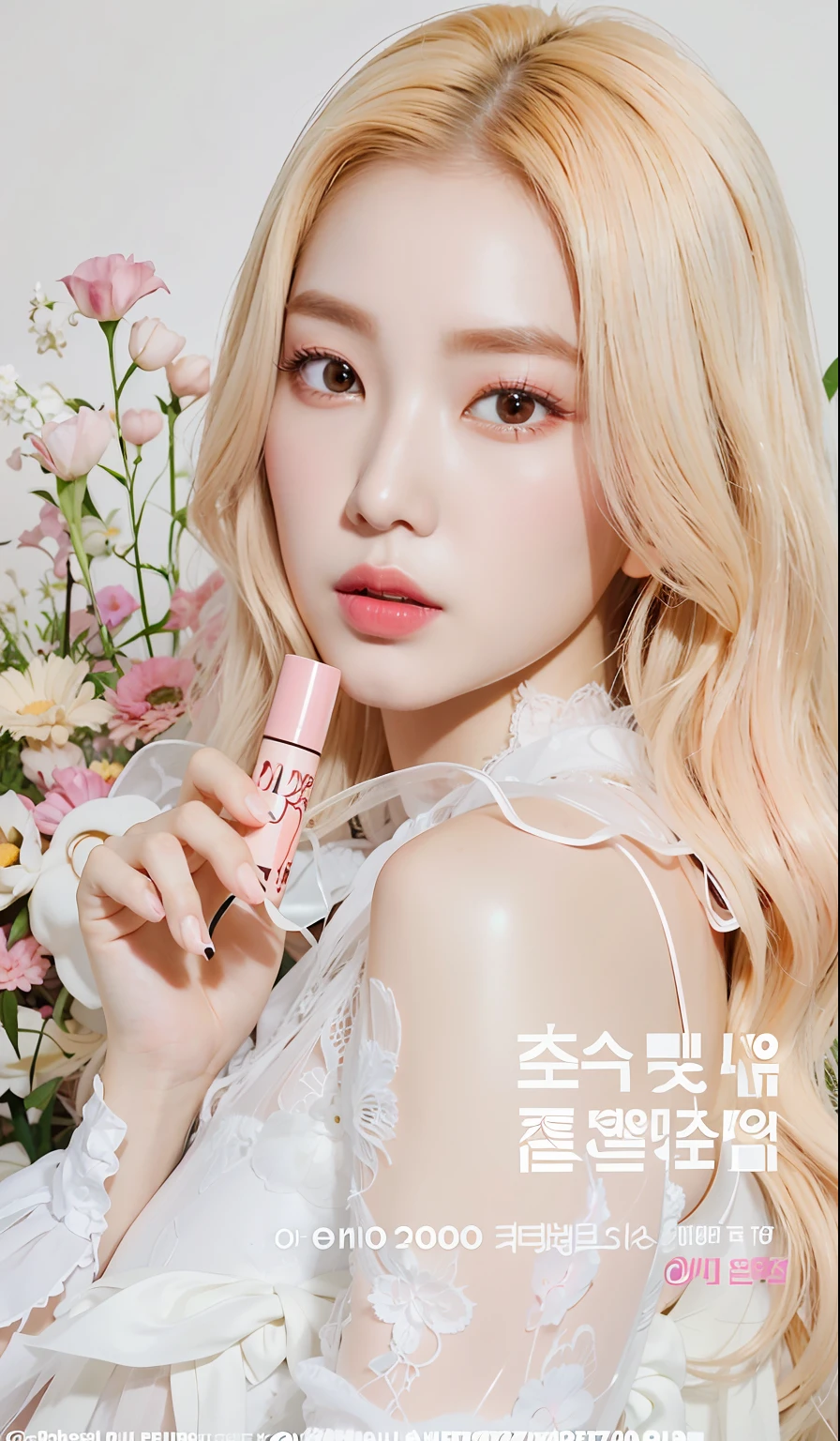 Alphad image of a woman wearing lipstick in front of a flower, popular korean makeup, Popular Korean makeup, yanjun cheng, jia, shaxi, Shin Jinying, roseanne park of blackpink, inspired by Yanjun Cheng, Milky white skin, haruhi, ulzzangs, Zhang Jingna, portrait jisoo blackpink, lulu chen, Yan