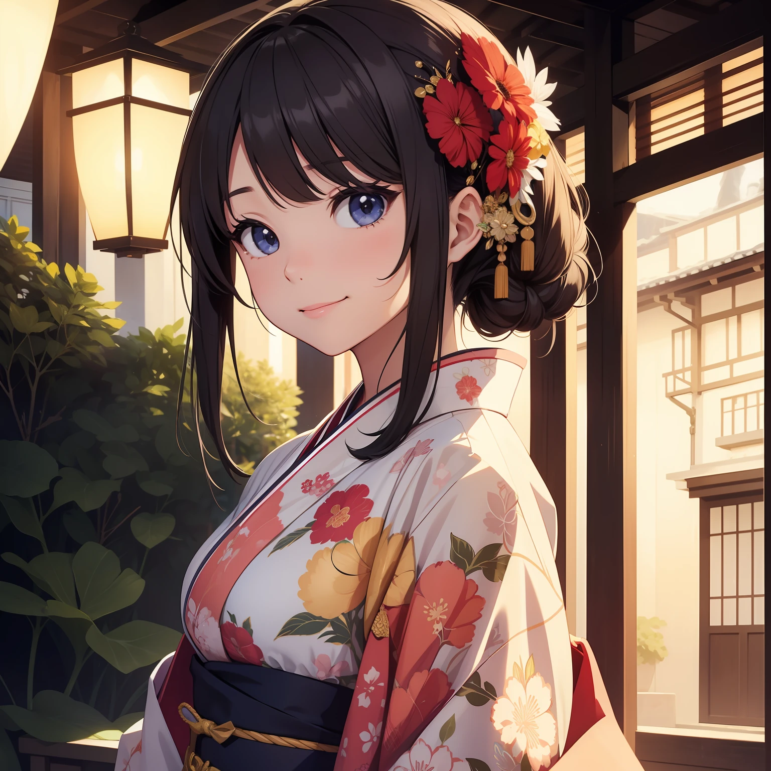 Masterpiece, high definition, best quality, 1 girl solo, kamisato_ayaka, smile, kimono