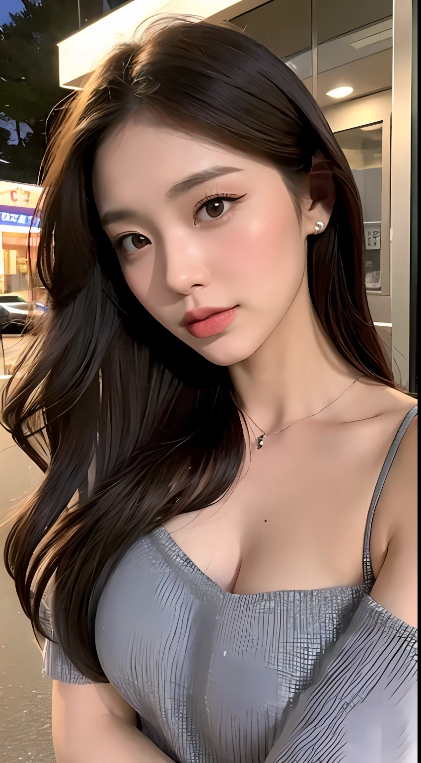 （（nighttime scene，逼真光线，best qualtiy，8k，tmasterpiece：1.3）），1girl，Beautiful beauty with a slim figure：1.4，（brown  hair，Plump breasts：1.3），off the shoulder dress：1.3，sofe，Super detailed face，Detailed eyes，二重まぶた