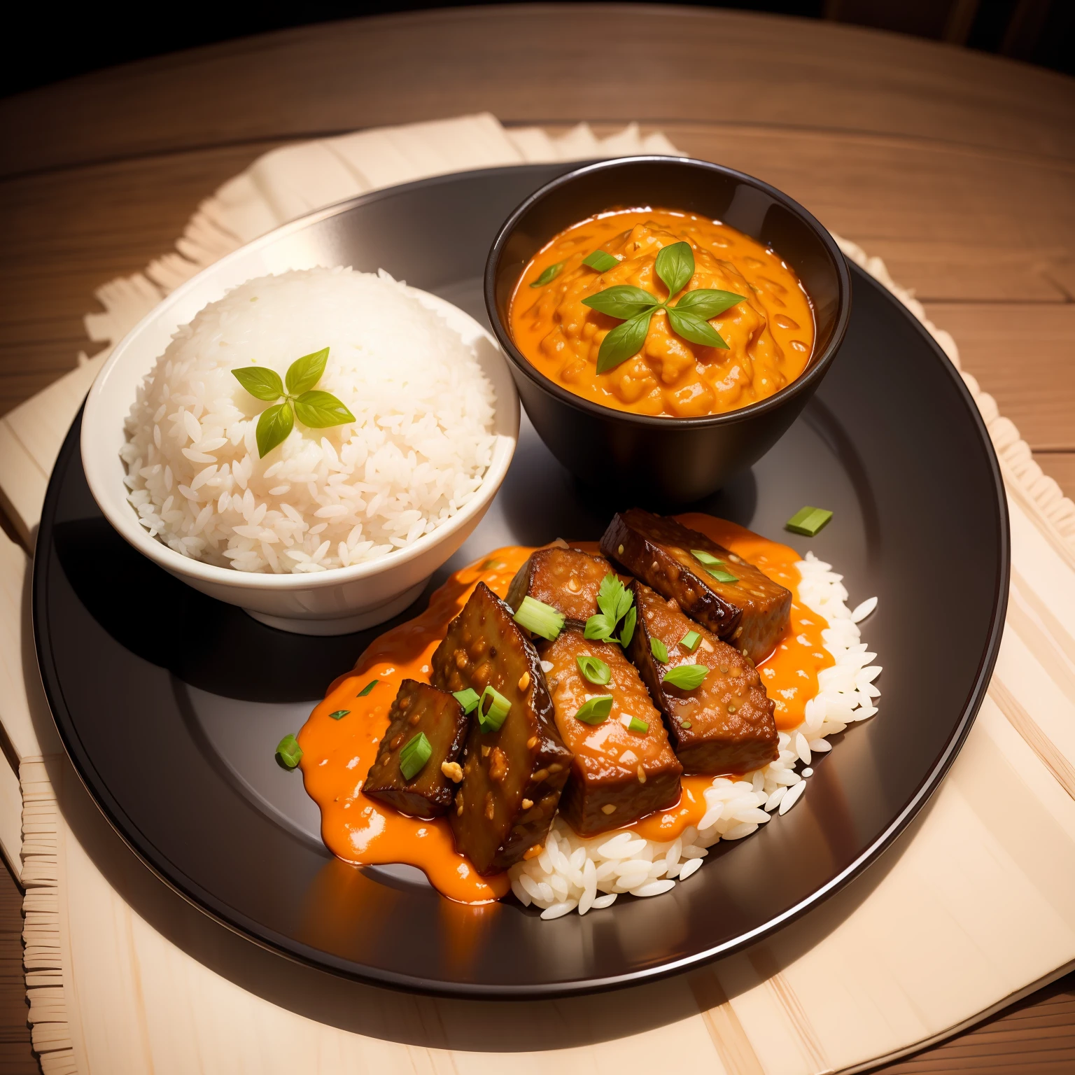 Rice, curry, plate, delicious, delicious, half rice, half curry, small minced meat
