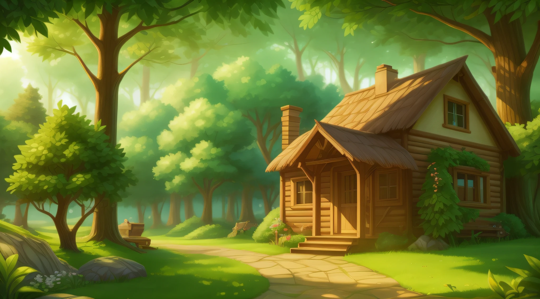 Masterpiece, best quality, (very detailed CG unit 8k wallpaper) (best quality), (best illustration), (best shadows) Nature', cottage, tree branch in foreground, super detailed --v6