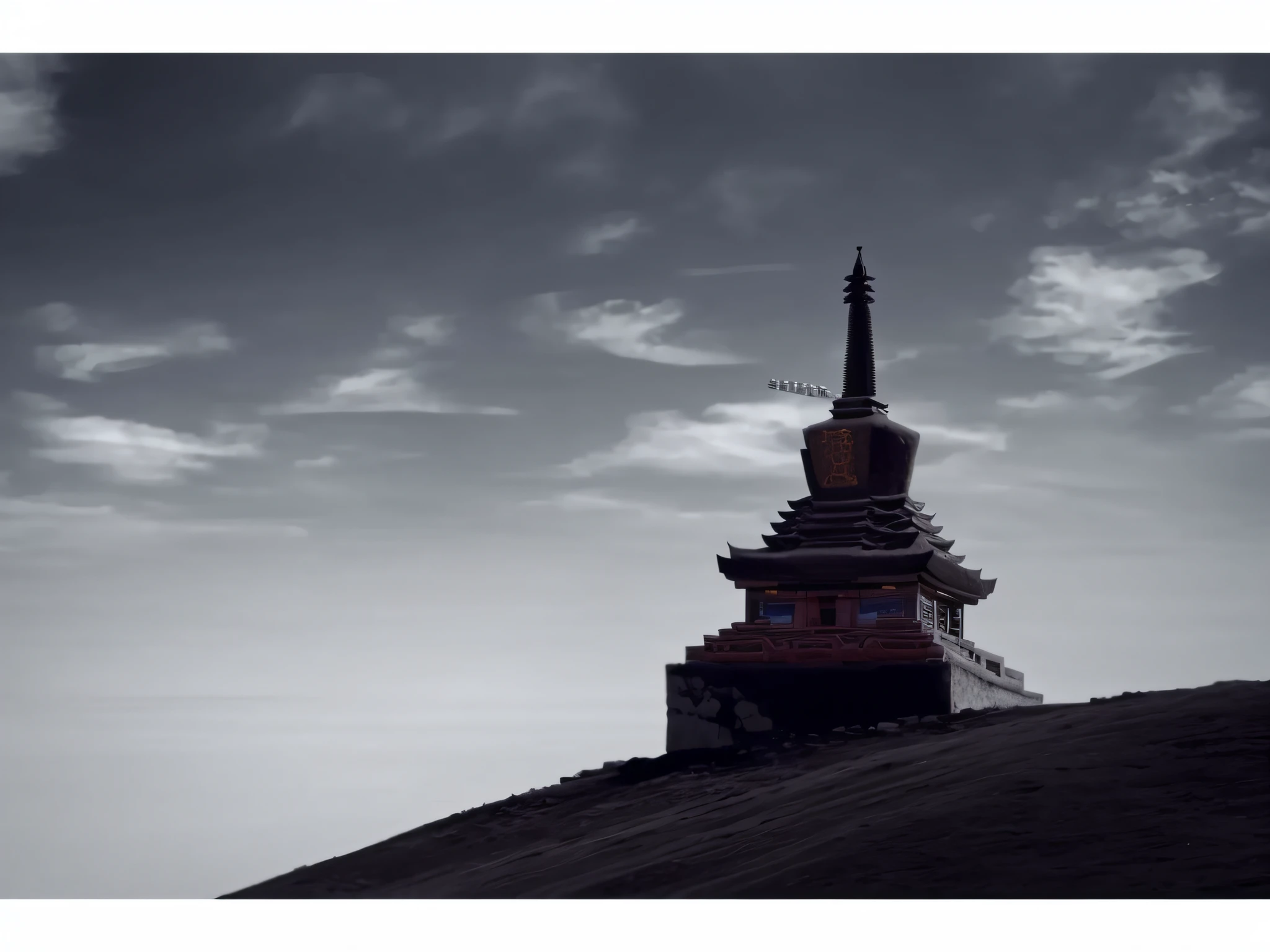 There is a very tall tower,There is a cross on it, pagodas on hills, Temple background, A temple, pagoda, Temple, buddhist architecture, photograph taken in 2 0 2 0, tibetan inspired architecture, samsara, Palace on top of the hill, digital painting of a pagoda, a mystical temple, shaved temple, 4 0 9 6, large temples
