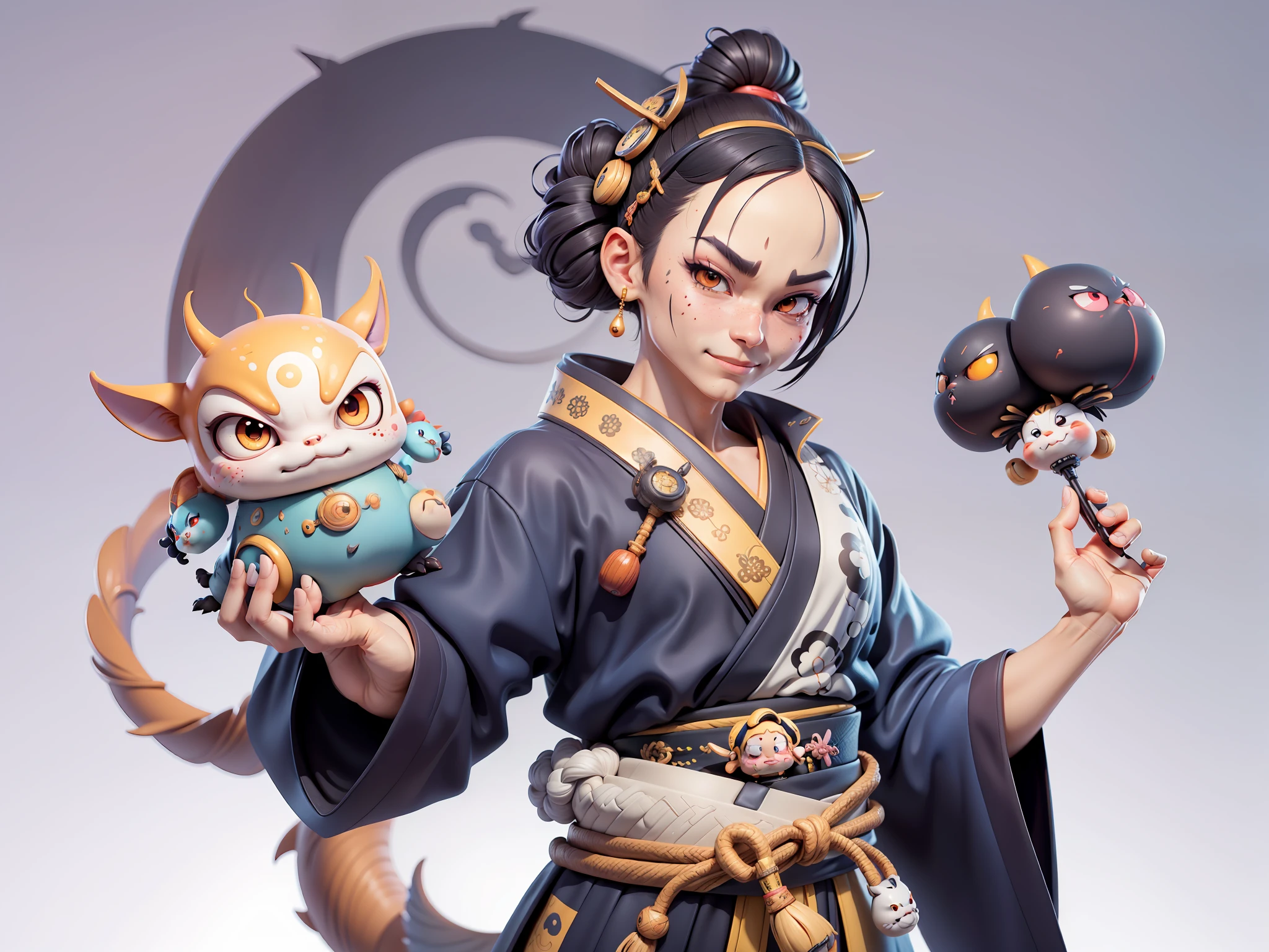 (Daisaku),(Need),(Super meticulous),(full bodyesbian:1.2),Japanese ukiyo-e girl,japanese geisha,Beautiful,Oriental dragon,Aeolian Thor,Raised sexy,爆乳,Oriental face,TV Anchor,Bust portrait illustration,Alone,In black suit,a blue tie,The face is slightly chubby,The face was clean,without a beard,Black super short hair,Black eyes,Smile confidently,3C computer sub-products,iPad, iphone,Digital painting,3D character design by Mark Clairen and Pixar and Hayao Miyazaki and Akira Toriyama,The illustration is a high-definition illustration in 4K resolution,With very detailed facial features and cartoon-style visuals。