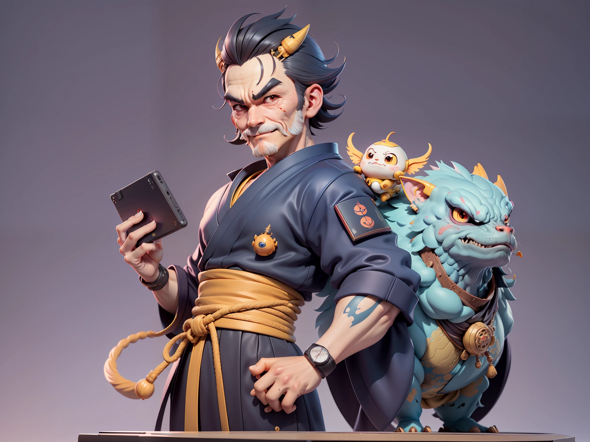 (Daisaku),(Need),(Super meticulous),(full bodyesbian:1.2),Japanese ukiyo-e girl，japanese geisha，Beautiful，Oriental dragon，Aeolian Thor，Raised sexy，爆乳，Oriental face，TV Anchor，Bust portrait illustration，Alone，In black suit，a blue tie，The face is slightly chubby，The face was clean，without a beard，Black super short hair，Black eyes，Smile confidently，3C computer sub-products，iPad， iphone，Digital painting，3D character design by Mark Clairen and Pixar and Hayao Miyazaki and Akira Toriyama，The illustration is a high-definition illustration in 4K resolution，With very detailed facial features and cartoon-style visuals。