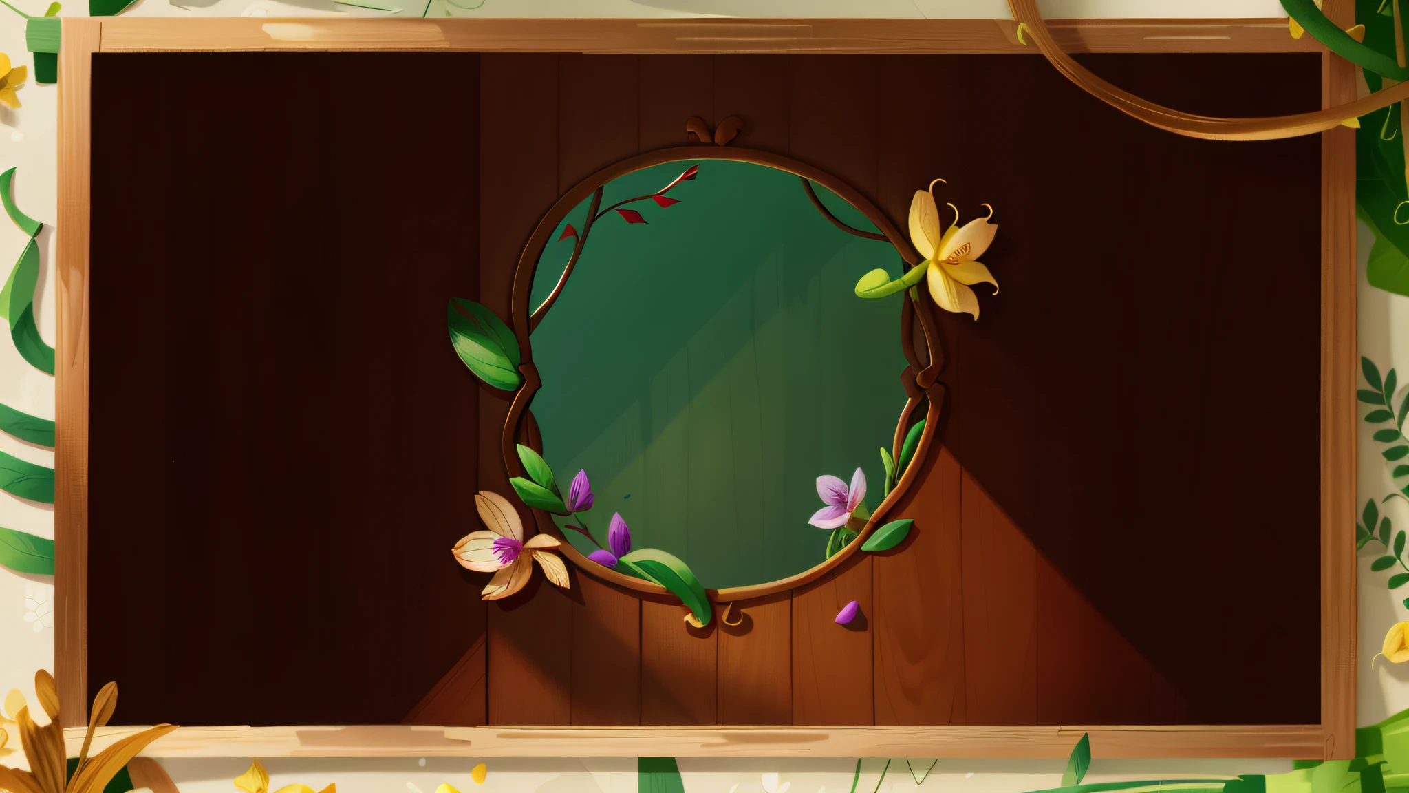 frame,Wooden border,an orchid flower,vine