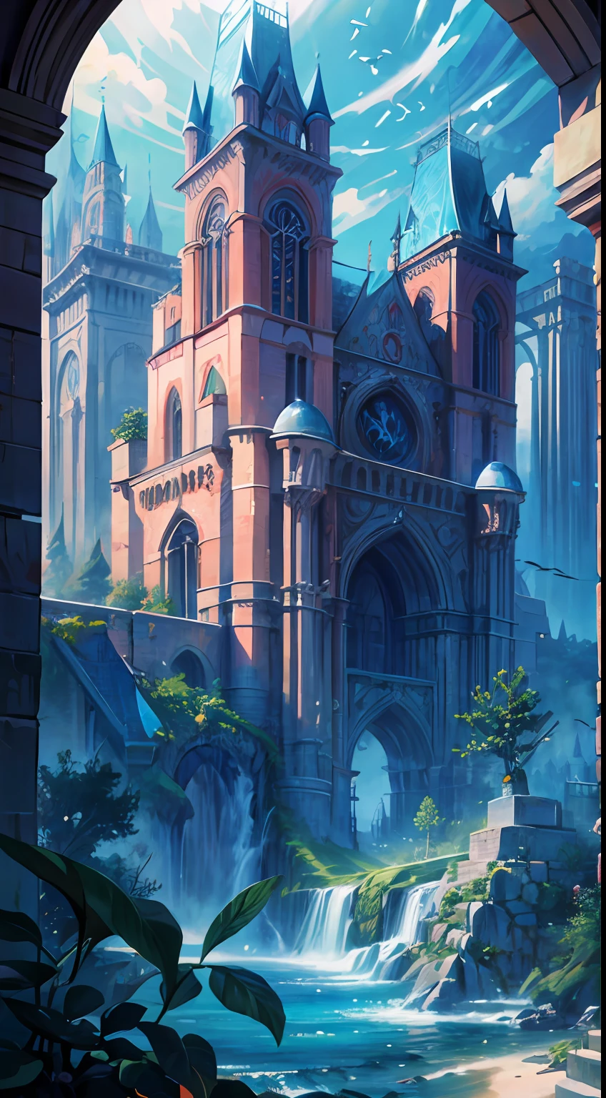 Masterpiece, High Quality, Ocean Forest, City, Fantastic Fantasy, Glowing Plants, Coral Viaduct, (Swarm of Glowing Jellyfish), (Shoal of Fish with Transparent Wings Flying in the Sky), Misty, Extreme Detail, Morning Light, Epic Composition, (Intricate Detail), (Intricate Design, Ultra Detail: 1.2), Art Station, (Masterpiece, Best Quality), Ultra HD, 32k ,castle,1girl