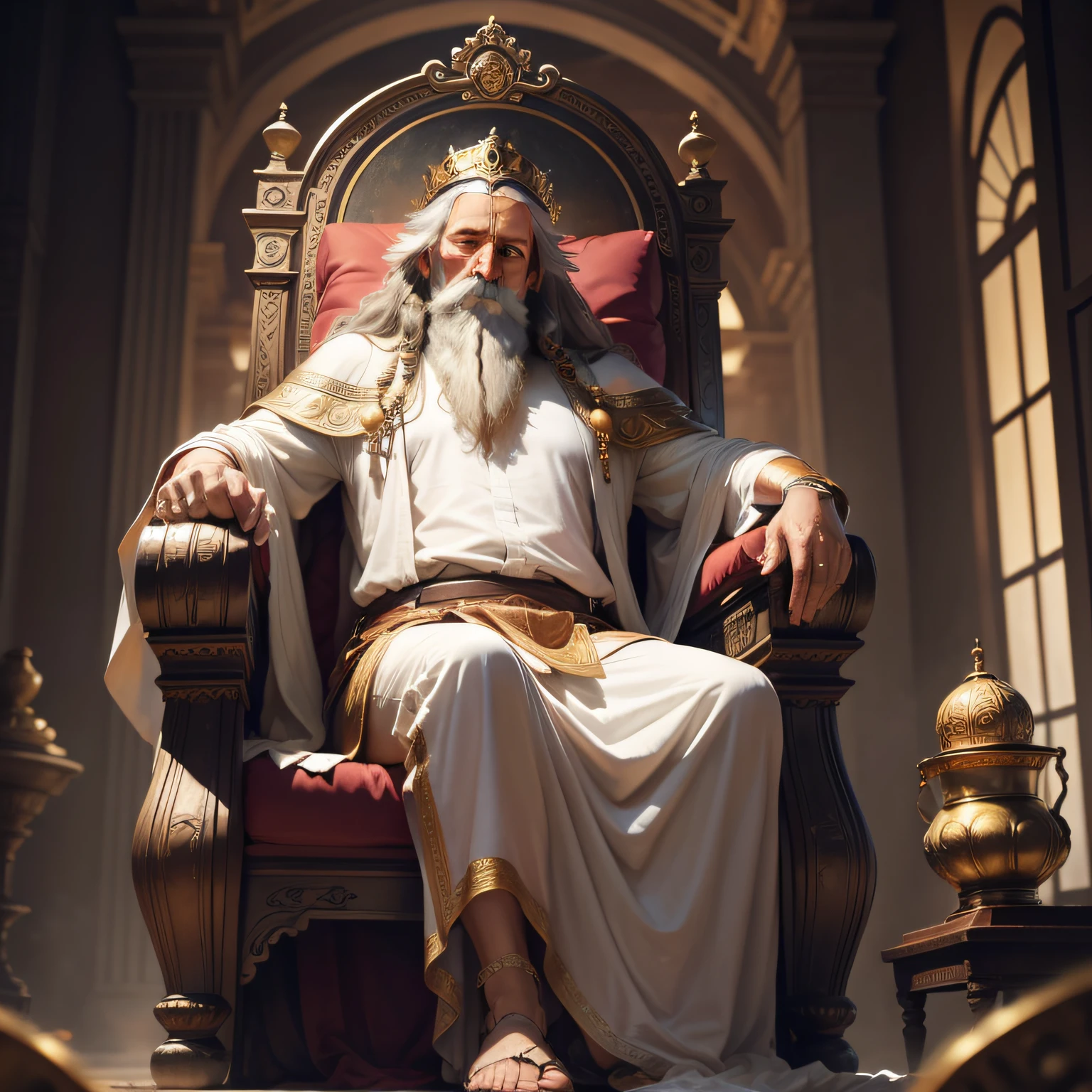 Old King Solomon sitting on the throne