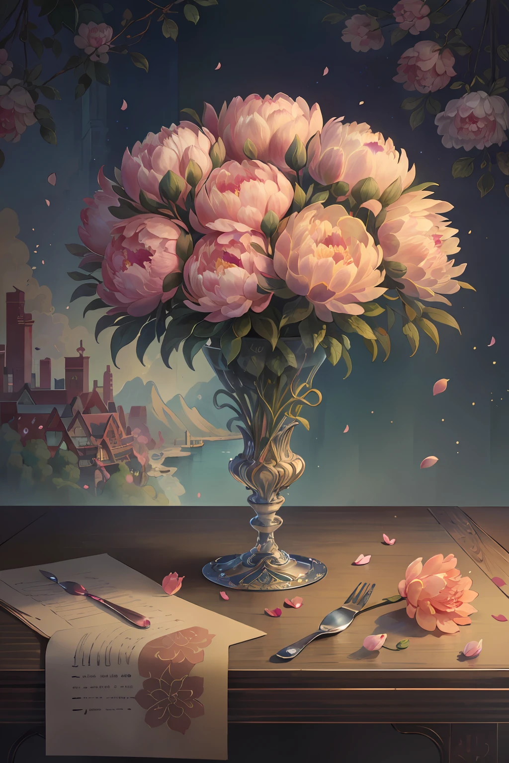 Original,(illustratio:1.1),(best qualtiy),(tmasterpiece:1.1),(the Extremely Detailed CG Unity 8K Wallpapers),(a color:1.2),peony flower,Peony flower petals,scenecy,rios|Wagas,