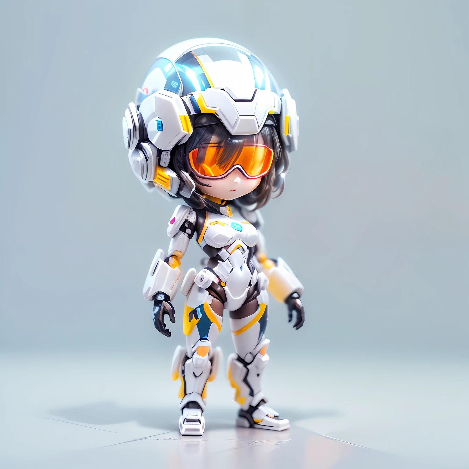 (blind box toy style:1.2), (Full Body Shot) , 1 Transparent cute girl, Transparent mecha, Exquisite Helmet:1.2, glowing goggles:1.2, Cyberpunk, Dreamy Glow, clean, white background, ( Global illumination, raytracing, HDR, unreal render,reasonable design, high detailed, masterpiece, best quality, UHD, Cinematic Lighting)