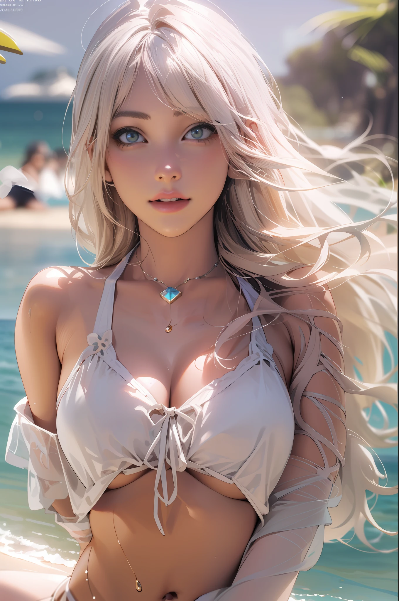 Photographic portrait of beautiful women, Sony α7, 35mm Lens, f1.8、Radiant_Rhythms, realistic bikini, beautiful woman, Beautiful girl, beautiful seaside, charming girls, realistic 3d style, photo realistic render