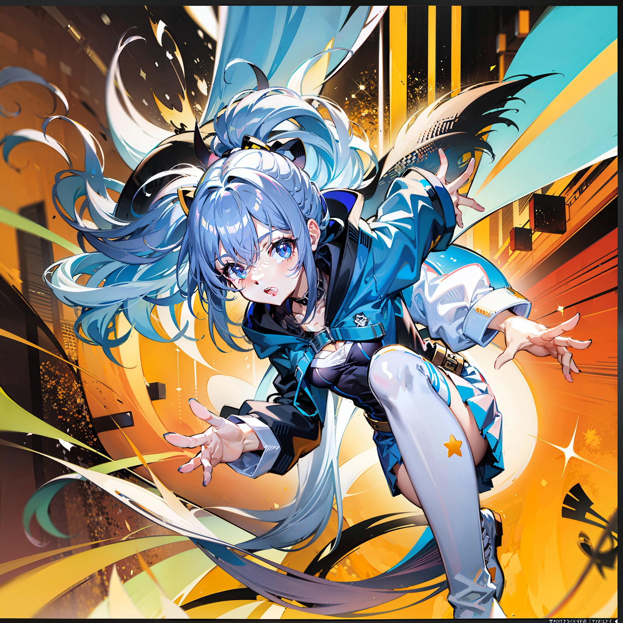 tmasterpiece,best qualtiy,blue hairs,Blue skirt,stooped,1little girl