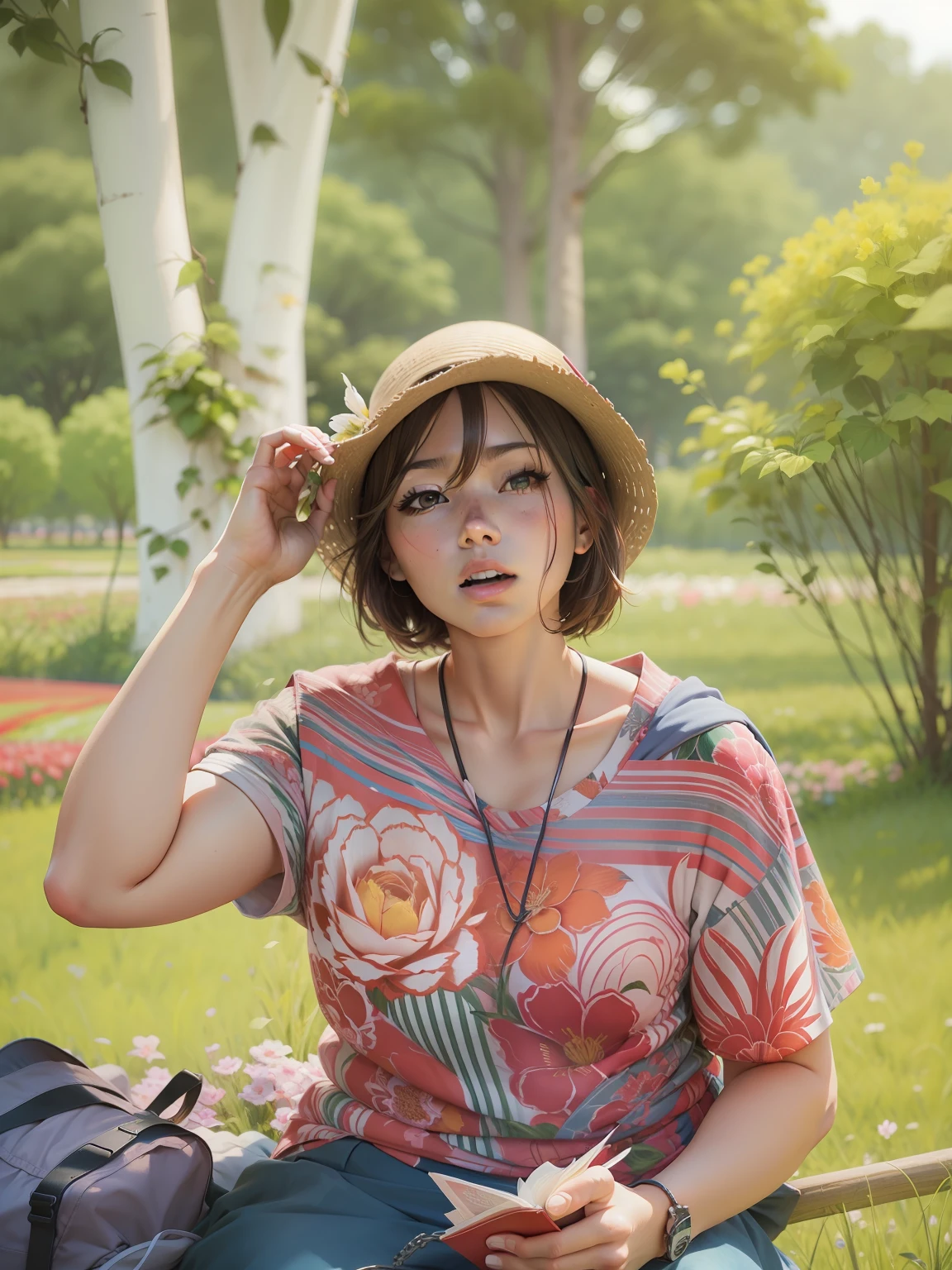 anime, Women, Flower Field