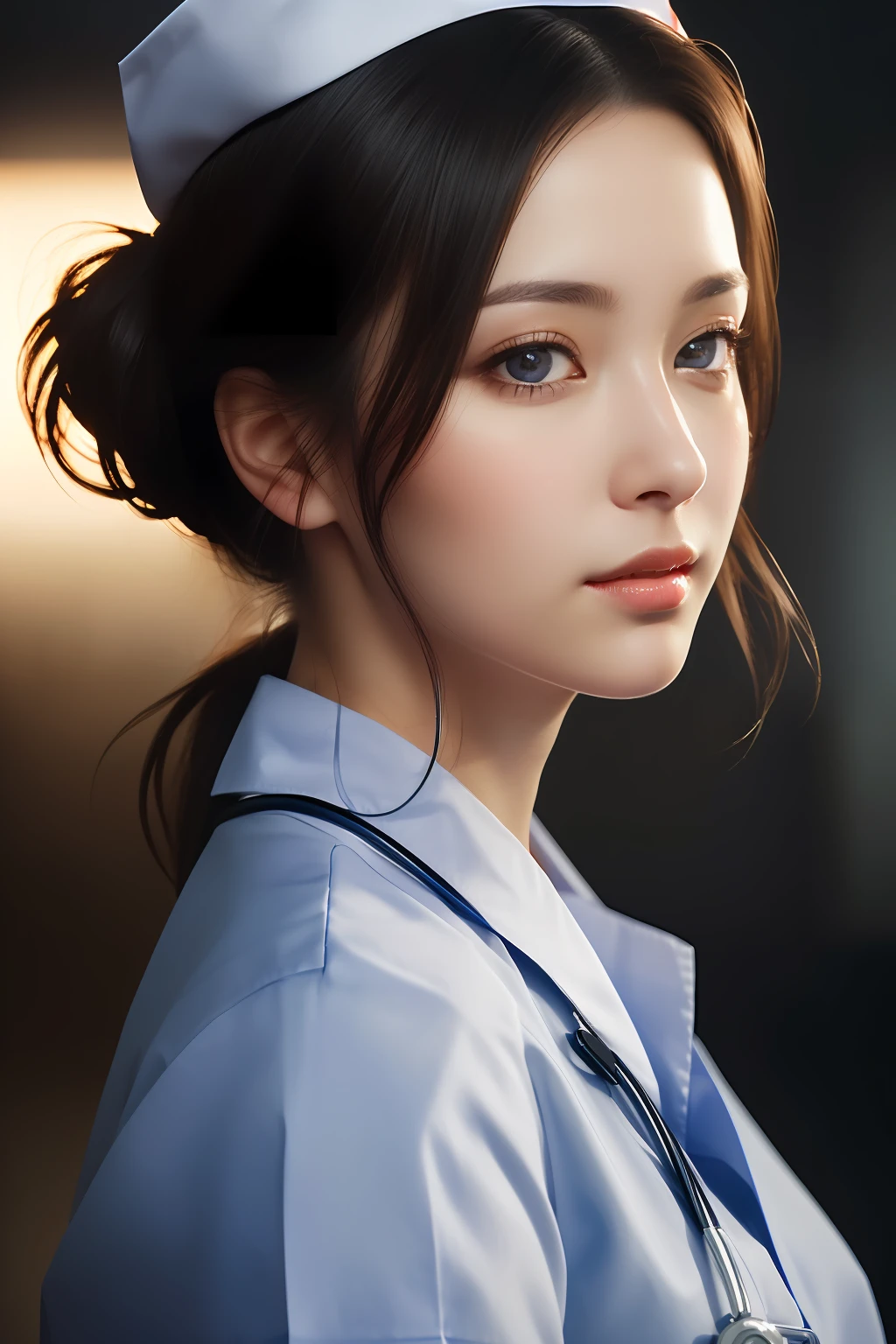 Best Quality, (Beautiful nurse:1.2), (Ward in the background:1.3), incredible detailing, Highly detailed, Composition, Ultra-detailed, (Photorealistic), light leaks, Trending on ArtStation, Sharp Focus, absurderes, depth of fields
