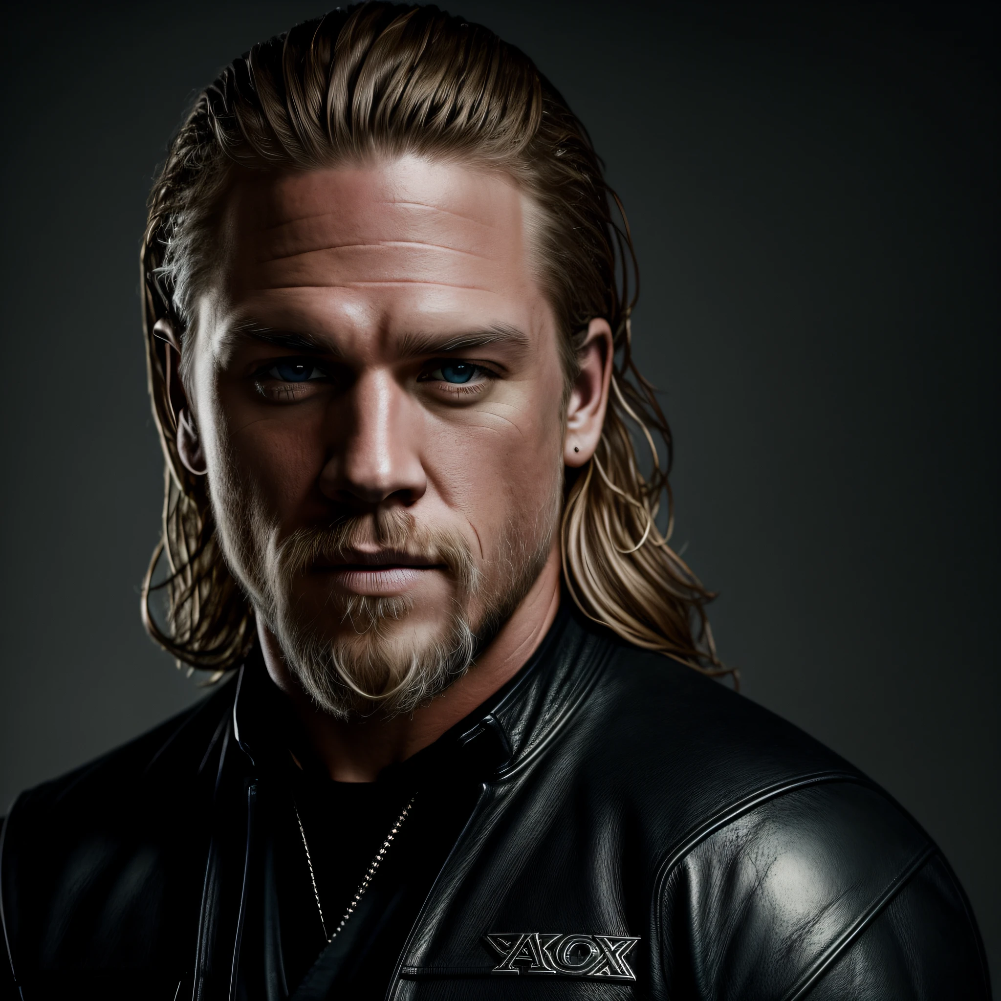 a portrait of Jax Teller of SOA series, intrinsic details, masterpiece, hyper realistic , hd , 8k