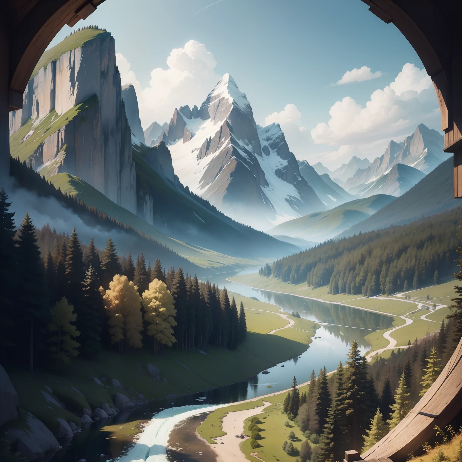 The rivers between the mountains and forests flow gently, and the detailed background rendering of the scenery is a masterpiece. Under the extreme picture quality, the sun gathers into a large aperture during the day, and the clouds are leisurely, looking up at the sky.