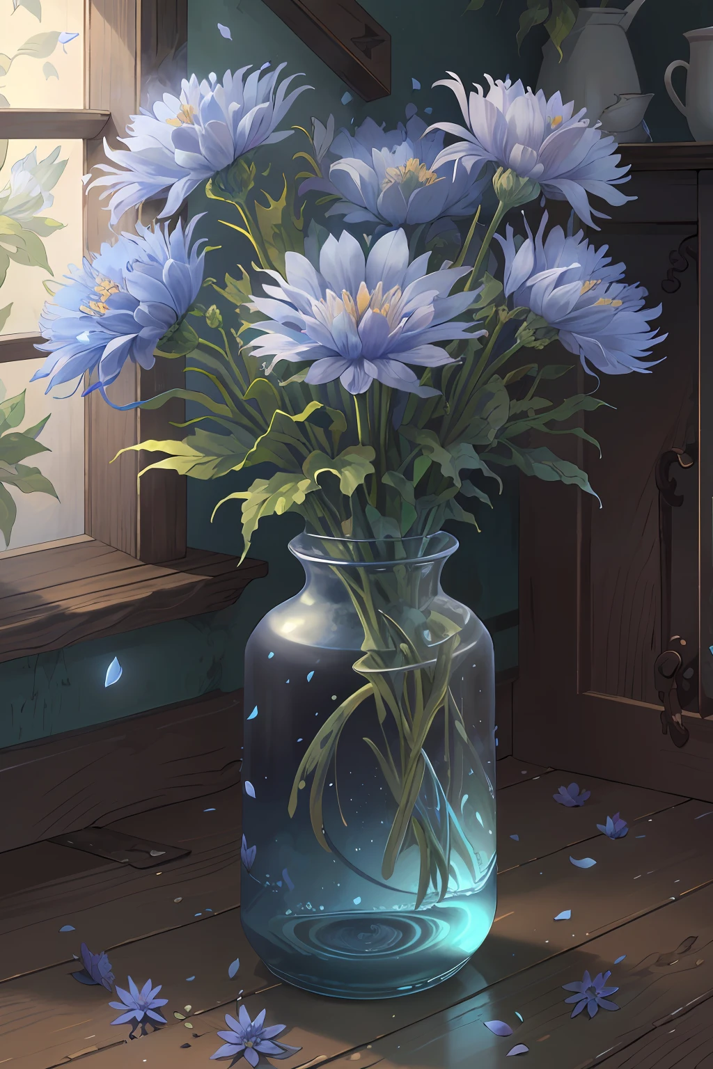 Original，（illustratio：1.1），（best qualtiy），（tmasterpiece：1.1），（the Extremely Detailed CG Unity 8K Wallpapers），（a color：1.2），Cornflower，Cornflower petals，scenecy，rios|Wagas，