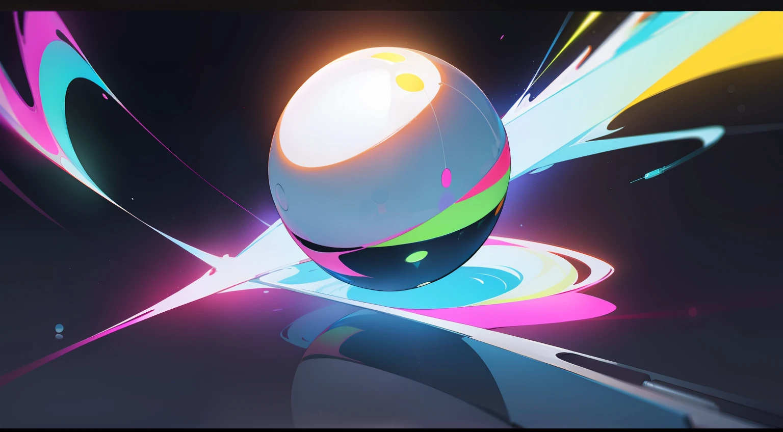 "white ball surrounded by vibrant and varied colors" neon