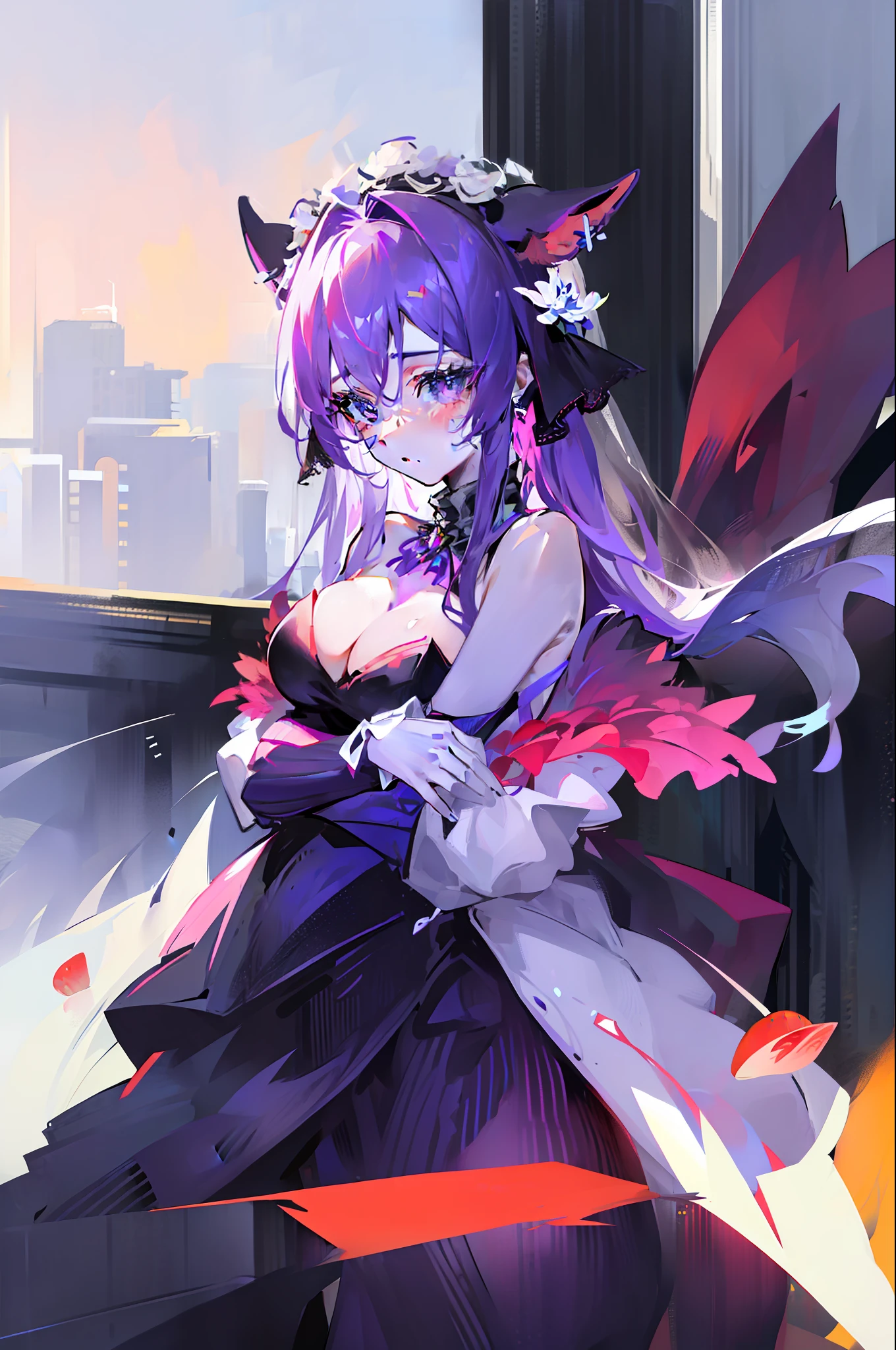 (Masterpiece, side-lighting, fine detailed beautiful eyes: 1.2),
View and eyes_contact, Dark magenta striped quadrilateral_Tail style and green ribs for girls with mouths_A mixture of bluish violet and floral white trims of veil and lace_Dress or wear a dark pink long dress_Skirt, Turtleneck sweater and turtleneck sweater or print with cow ears and strawberries_Earrings , Hugging_has cleavage_Legs, Reload or hug, tosen, bathing,